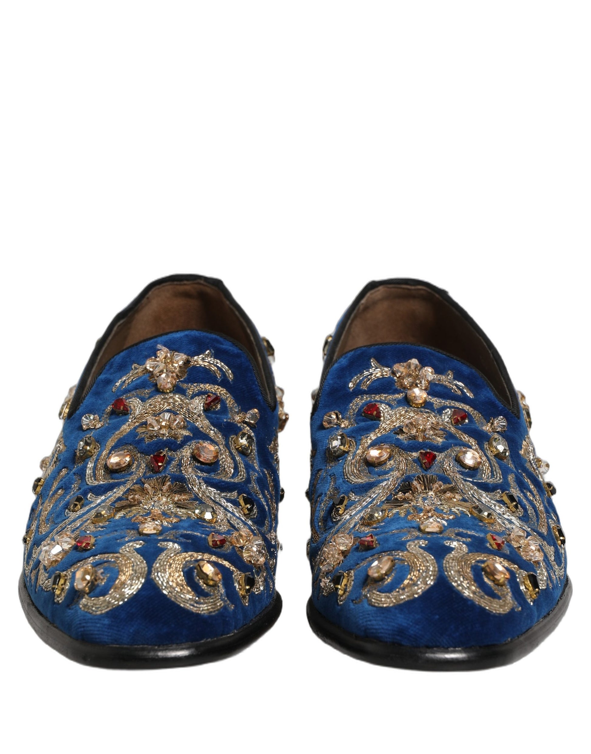Chaussures Mocassins Dolce & Gabbana en Velours Bleu Ornés