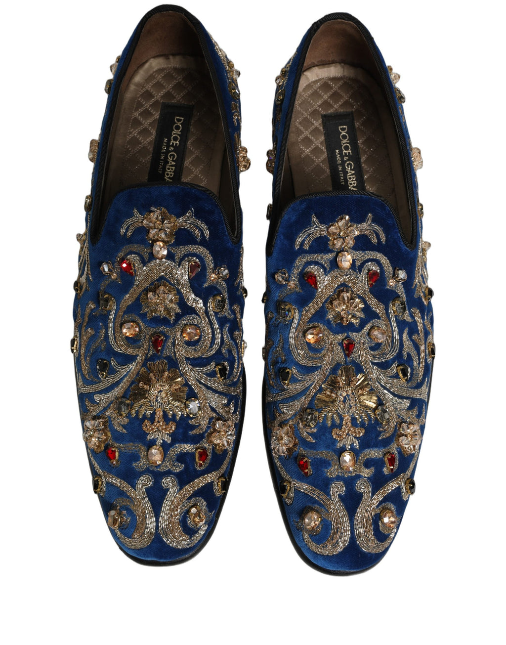 Chaussures Mocassins Dolce & Gabbana en Velours Bleu Ornés