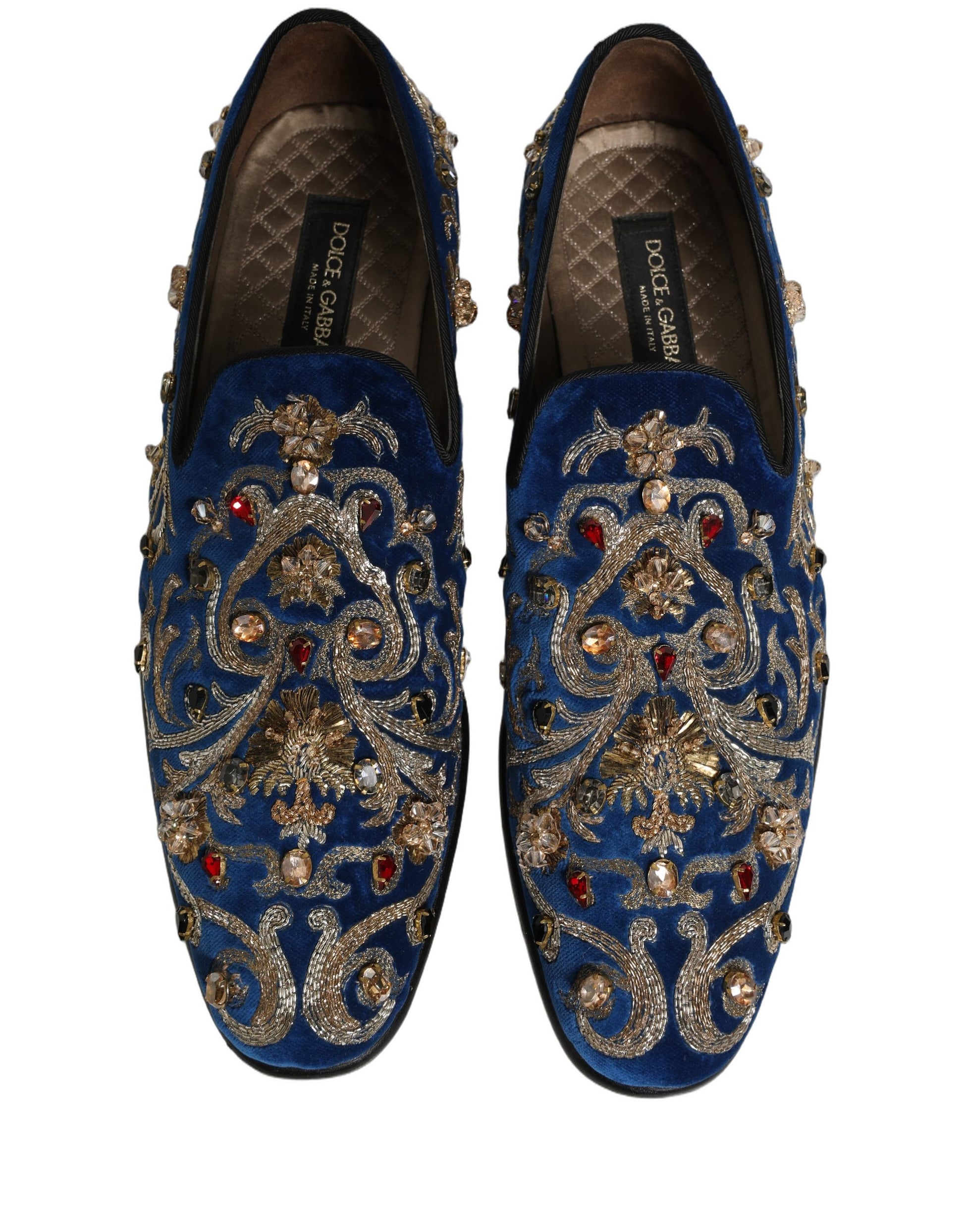 Chaussures Mocassins Dolce & Gabbana en Velours Bleu Ornés