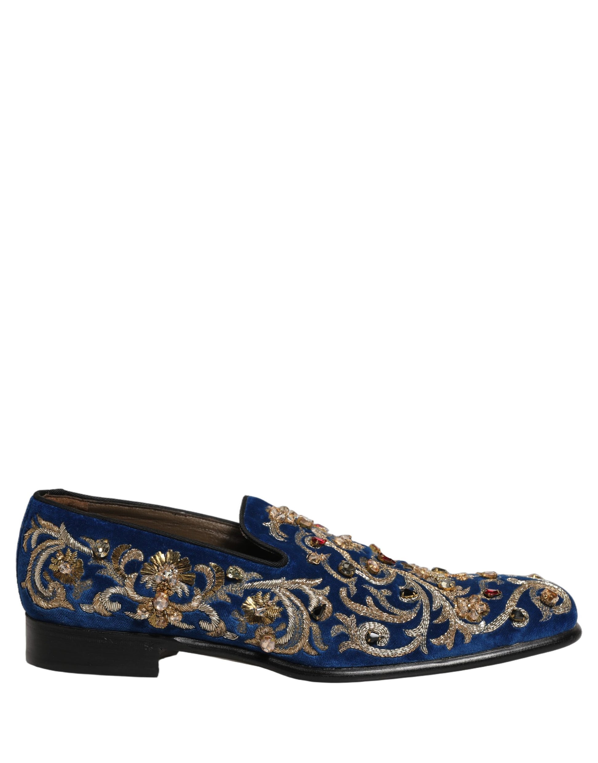 Chaussures Mocassins Dolce & Gabbana en Velours Bleu Ornés