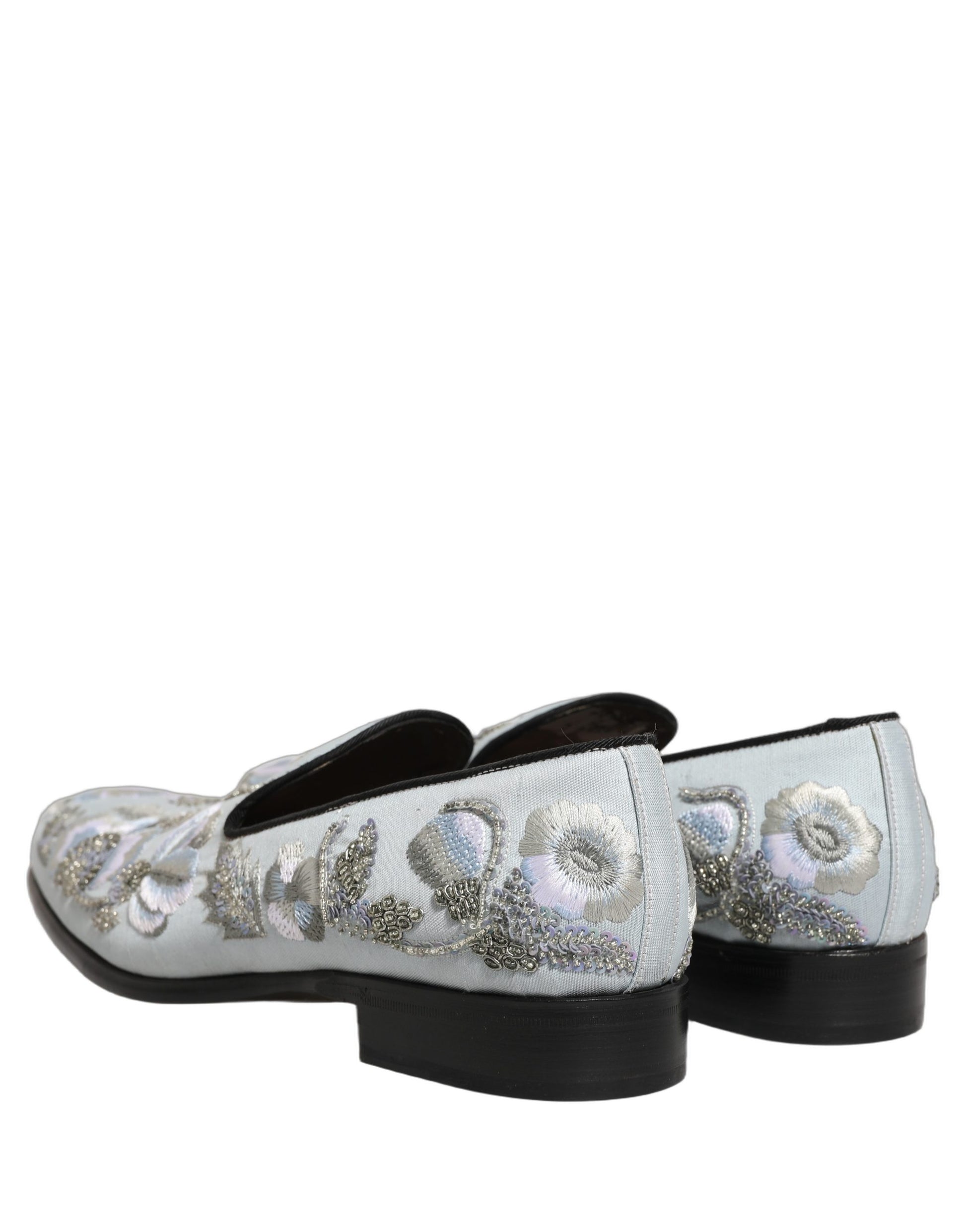 Dolce & Gabbana White Floral Embellished Men Loafers Shoes