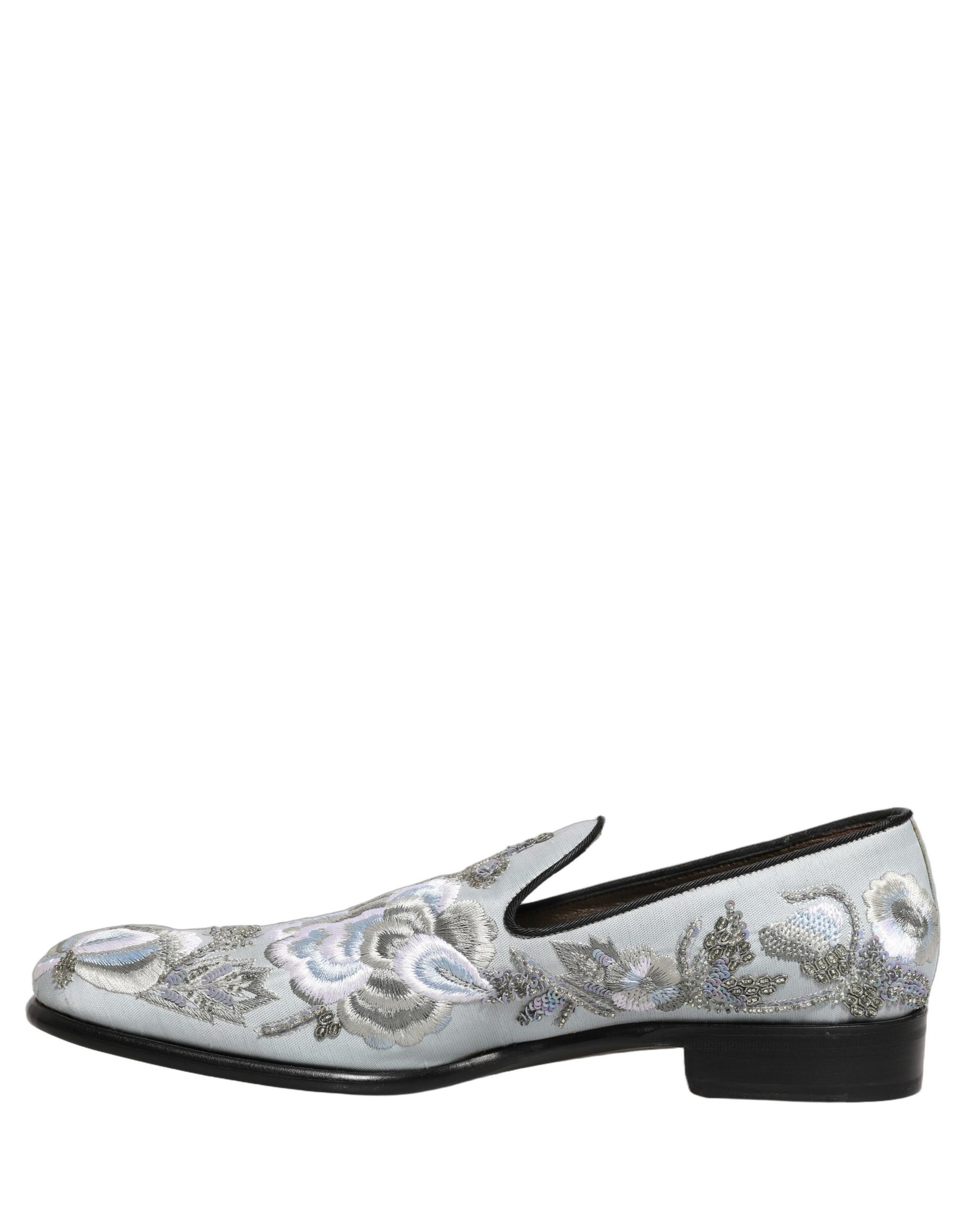 Dolce & Gabbana White Floral Embellished Men Loafers Shoes