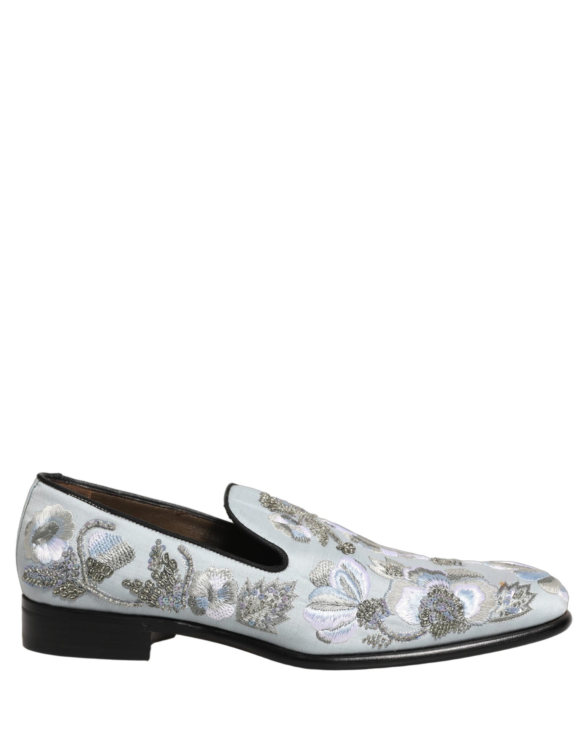 Dolce & Gabbana White Floral Embellished Men Loafers Shoes