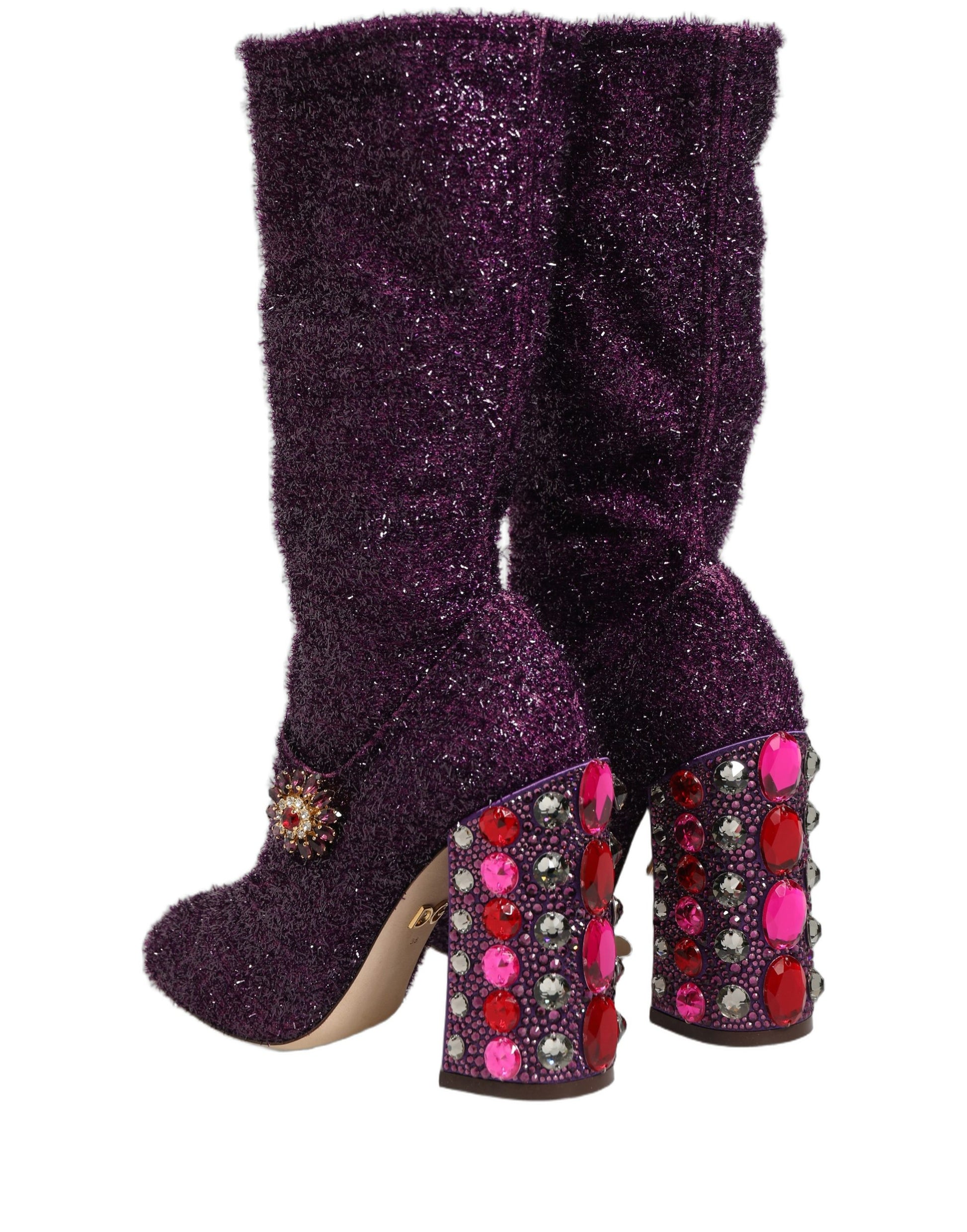 Chaussures hautes Dolce & Gabbana en lurex fantaisie cristal violet