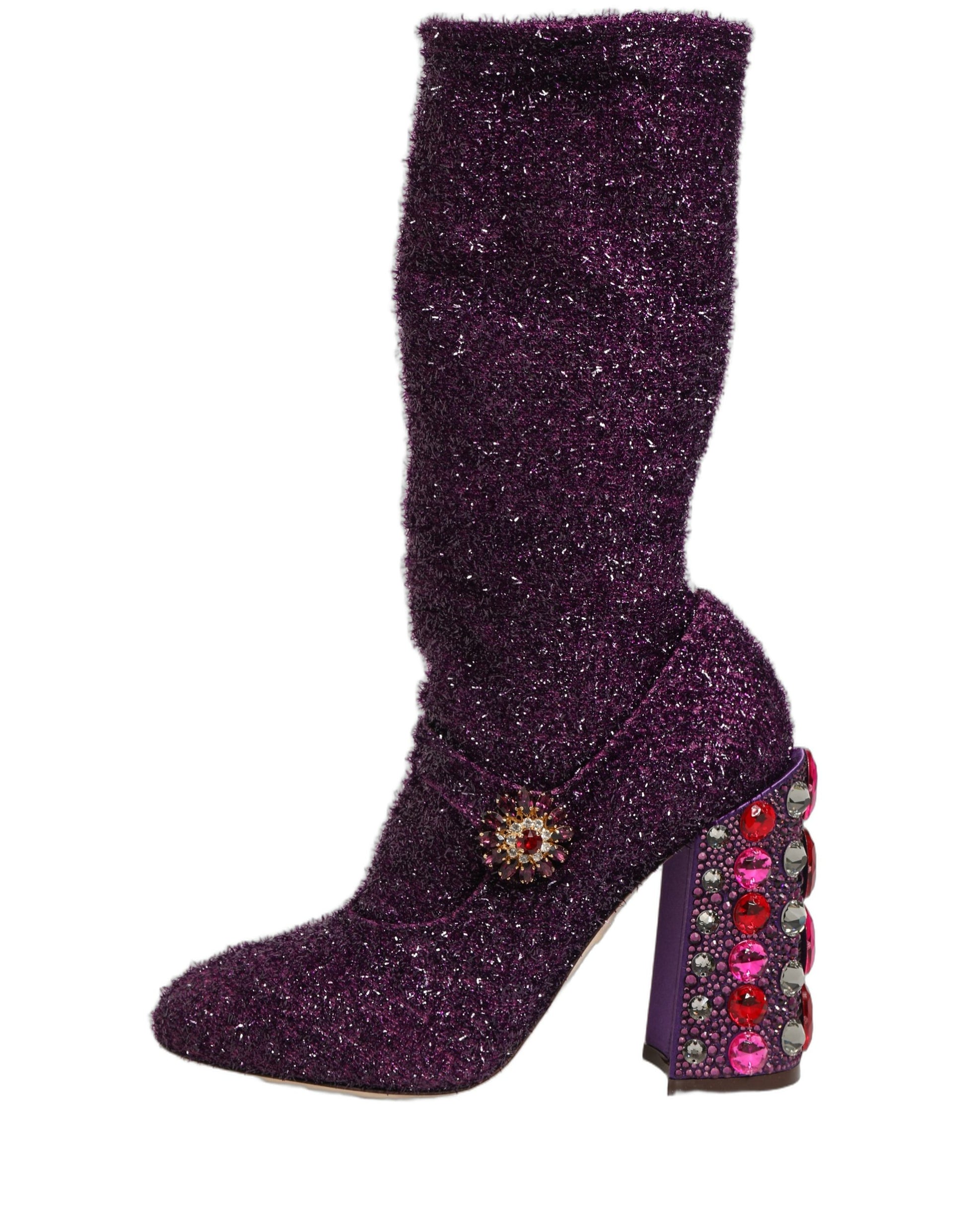 Chaussures hautes Dolce & Gabbana en lurex fantaisie cristal violet