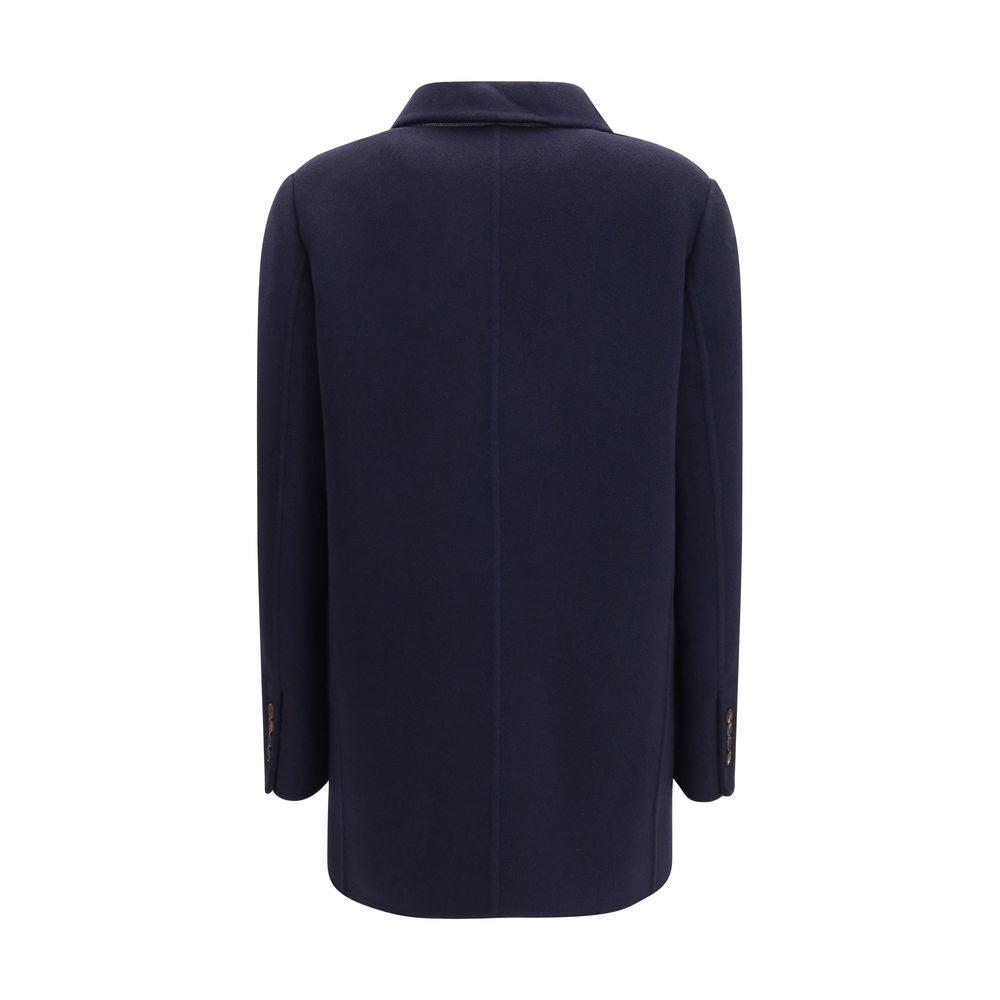 Veste longue Brunello Cucinelli en laine bleue Oves Aries