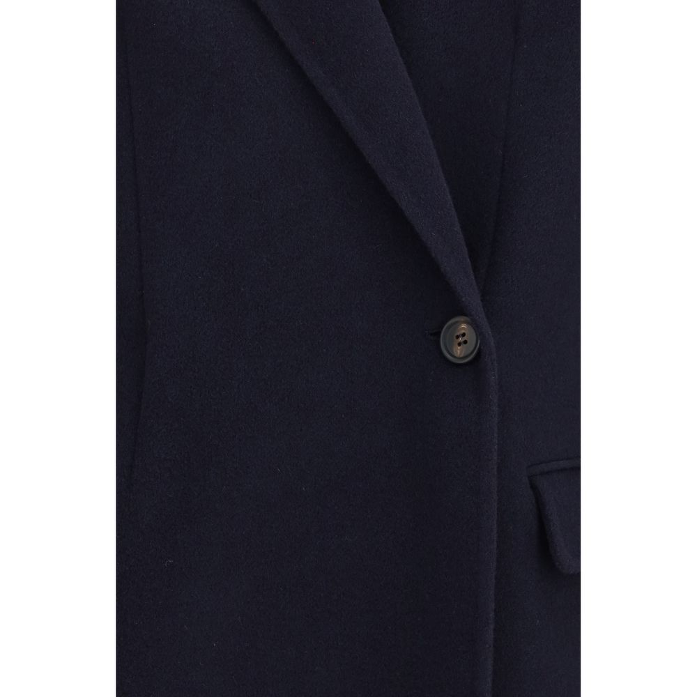 Veste longue Brunello Cucinelli en laine bleue Oves Aries
