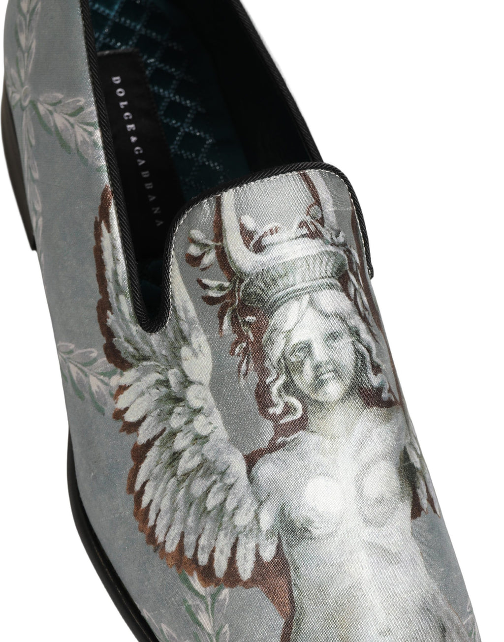 Chaussures mocassins Dolce & Gabbana en velours gris avec anges baroques pour hommes