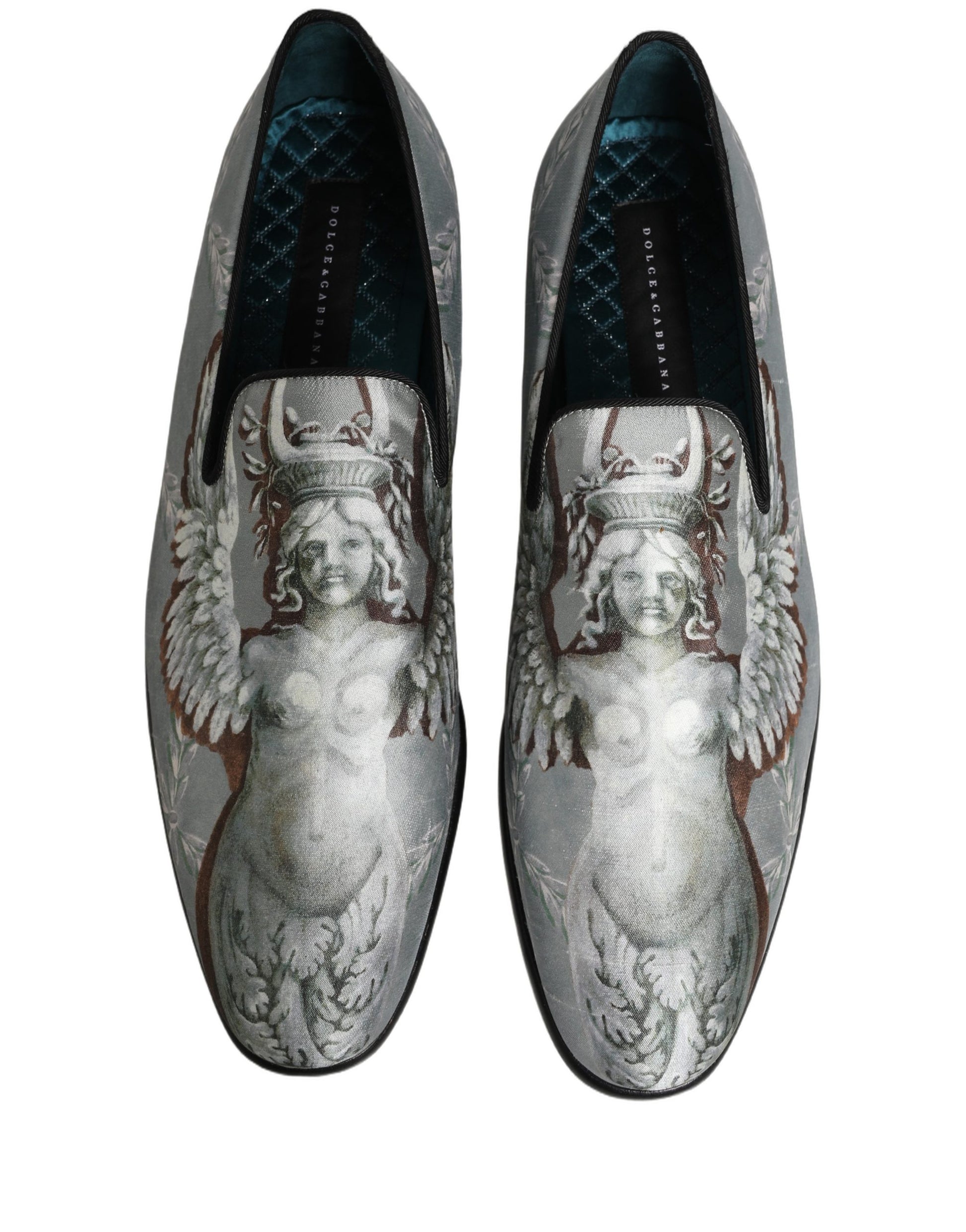 Chaussures mocassins Dolce & Gabbana en velours gris avec anges baroques pour hommes