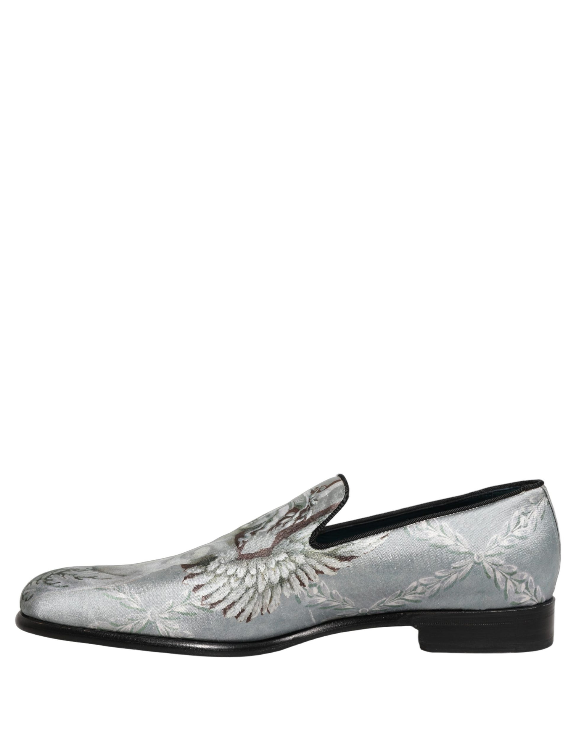 Chaussures mocassins Dolce & Gabbana en velours gris avec anges baroques pour hommes