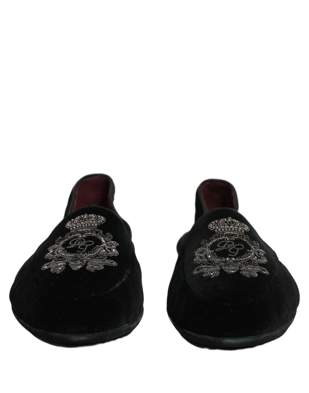 Chaussures mocassins Dolce & Gabbana en velours noir brodées d'une couronne