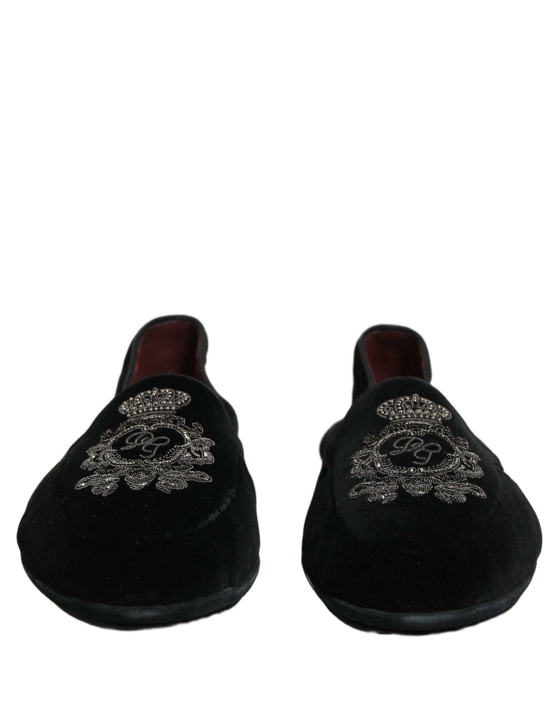 Chaussures mocassins Dolce & Gabbana en velours noir brodées d'une couronne