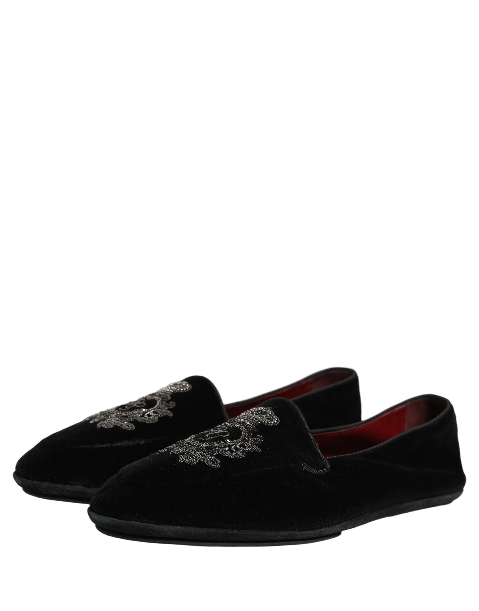 Chaussures mocassins Dolce & Gabbana en velours noir brodées d'une couronne
