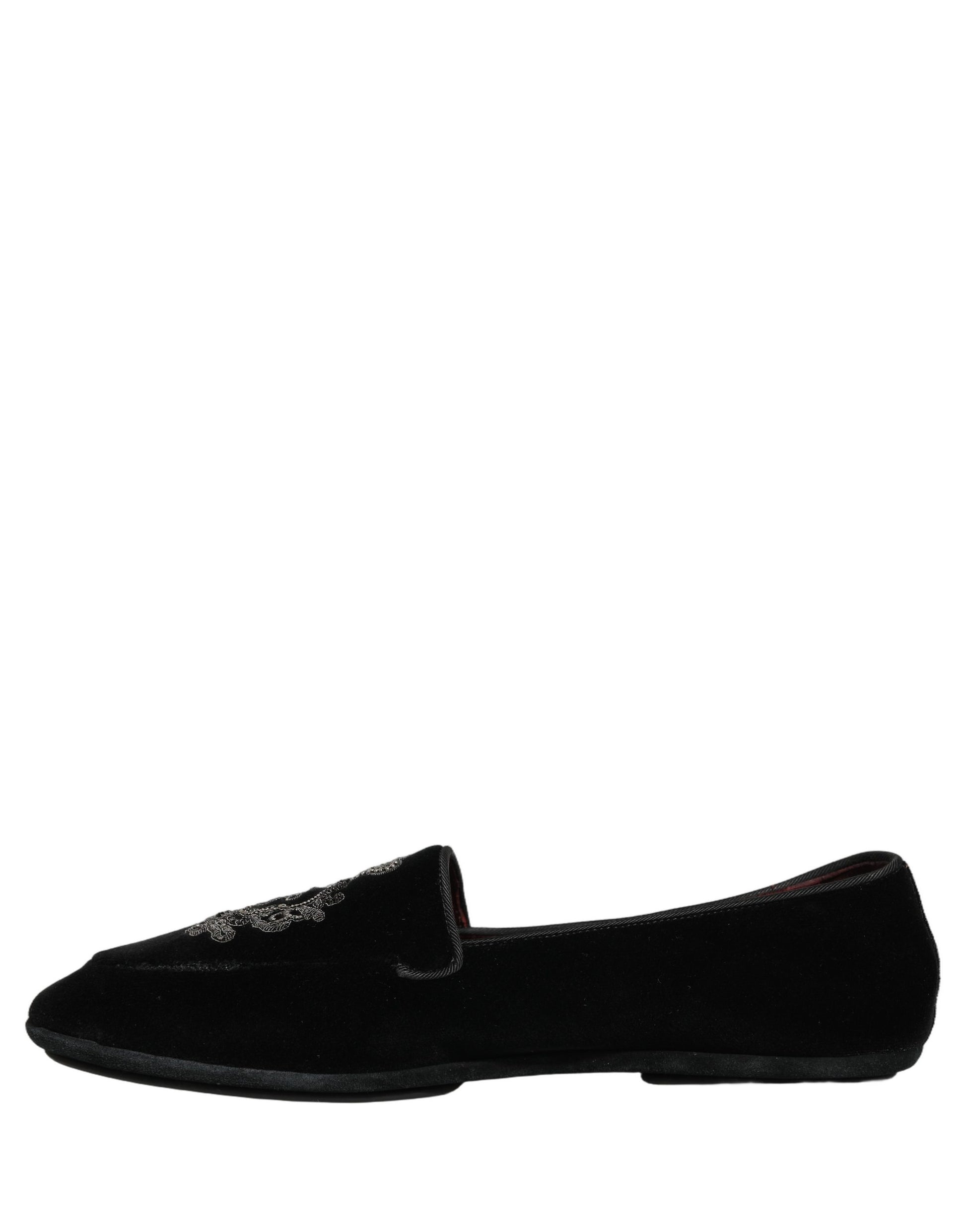 Chaussures mocassins Dolce & Gabbana en velours noir brodées d'une couronne