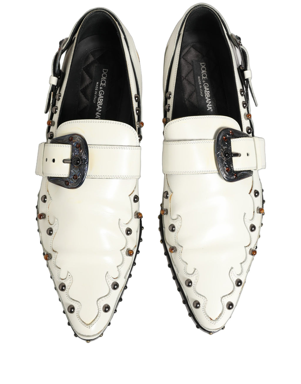 Chaussures Richelieu à Boucle avec Robe de Soirée Blanche cloutée Dolce & Gabbana