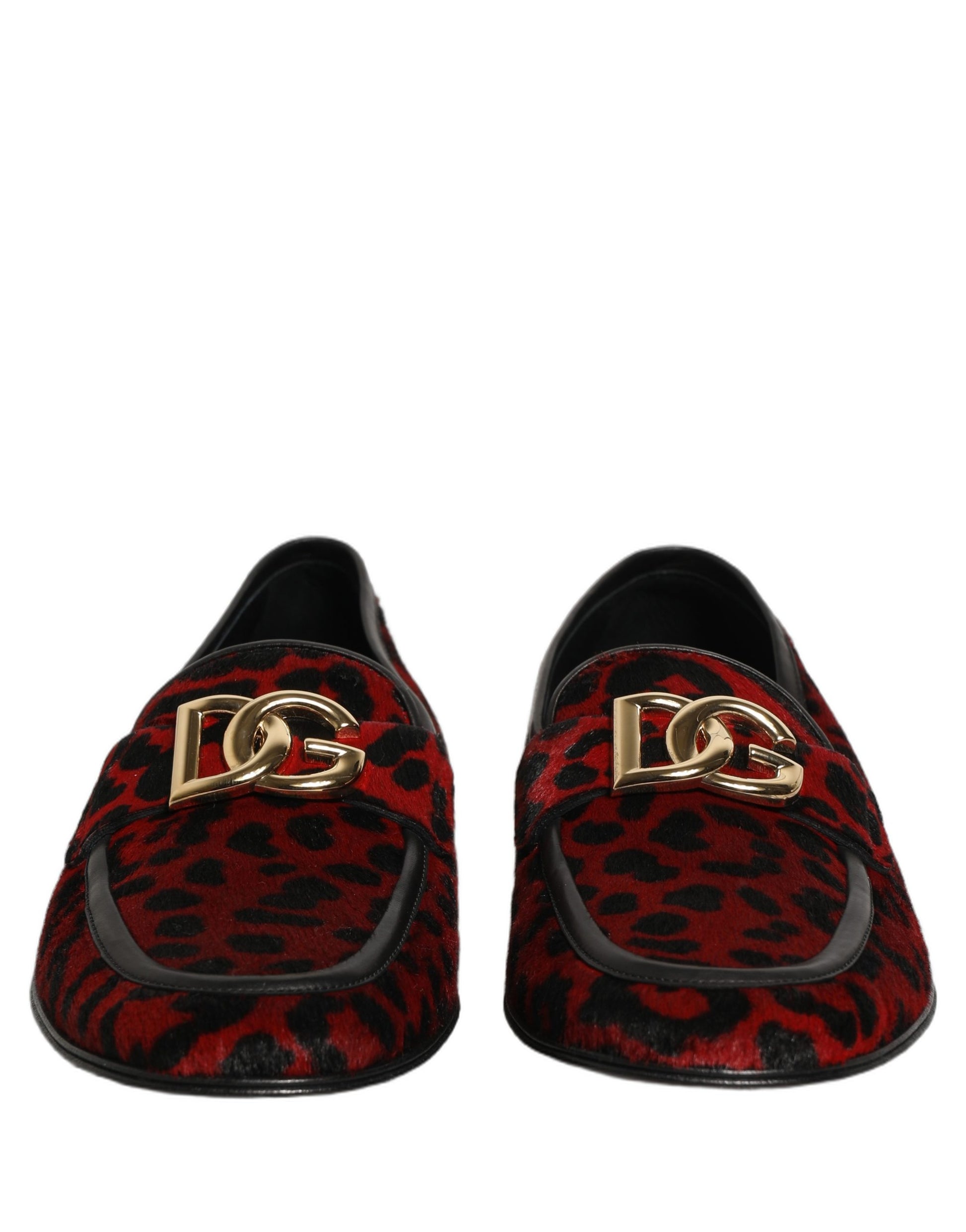 Mocassins Dolce & Gabbana en crin de poney imprimé léopard rouge