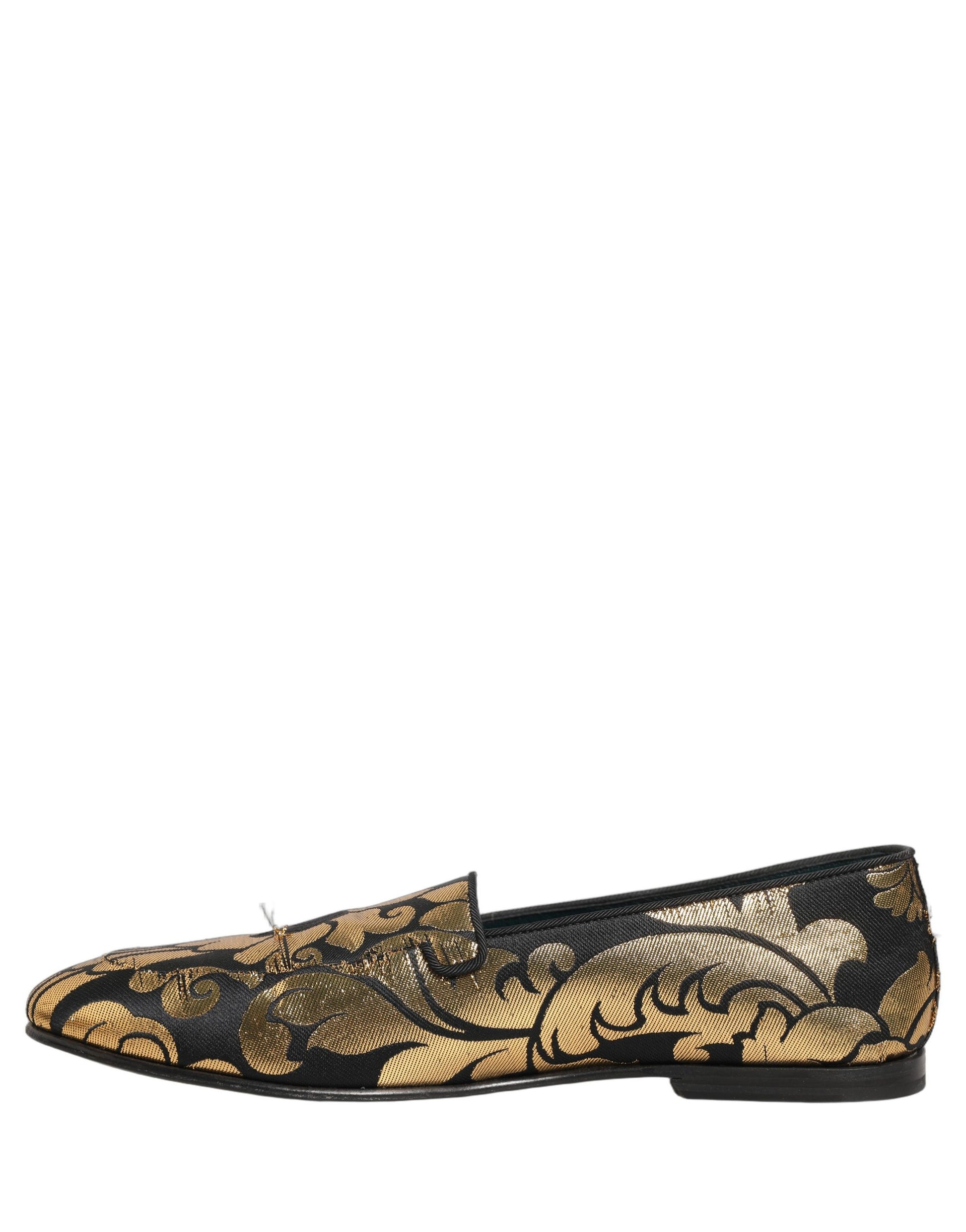 Dolce & Gabbana Black Gold Floral Jacquard Dress Loafers Shoes