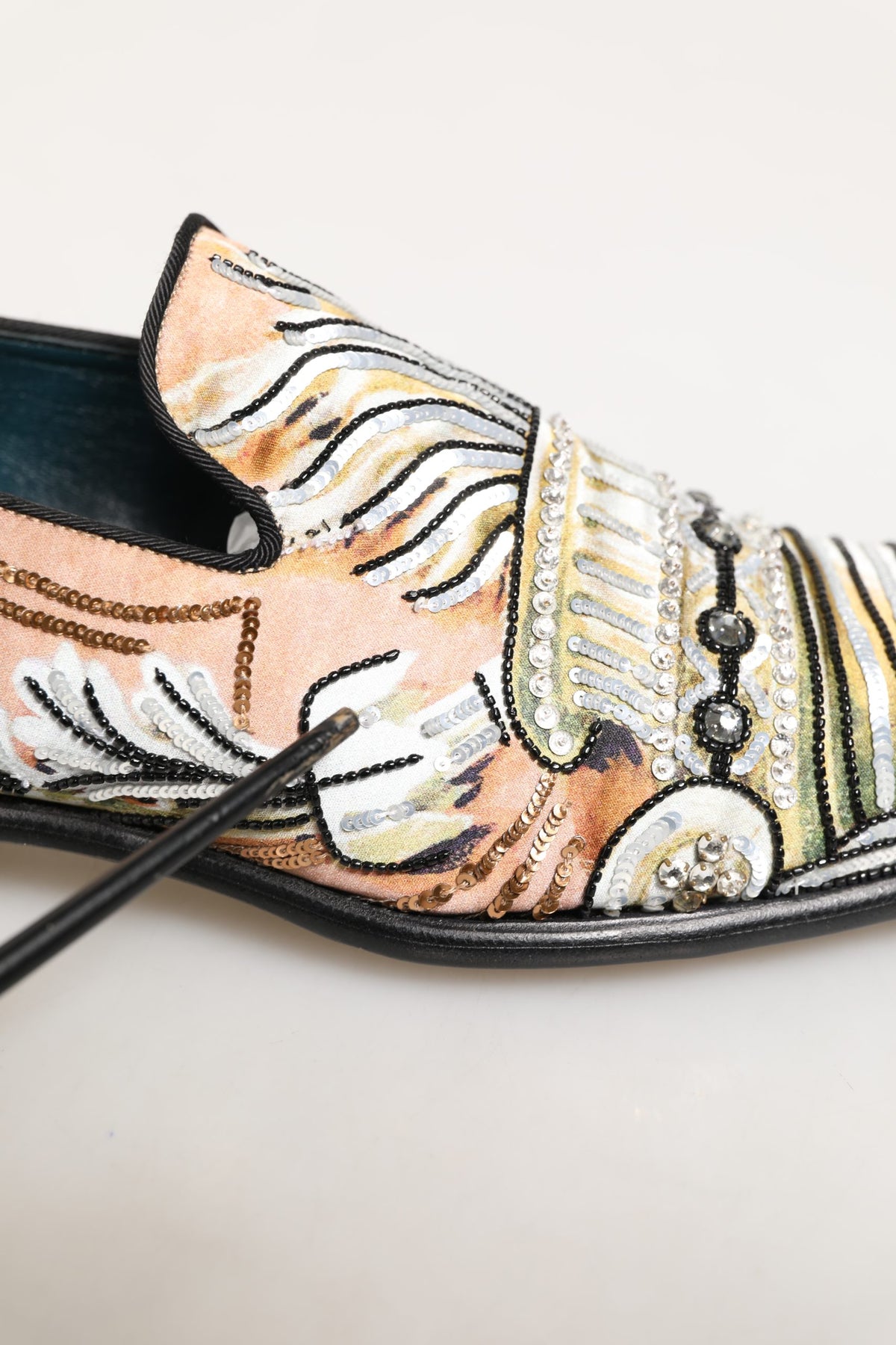 Dolce & Gabbana Mocassins Robe Brocade Multicolore Paillettes