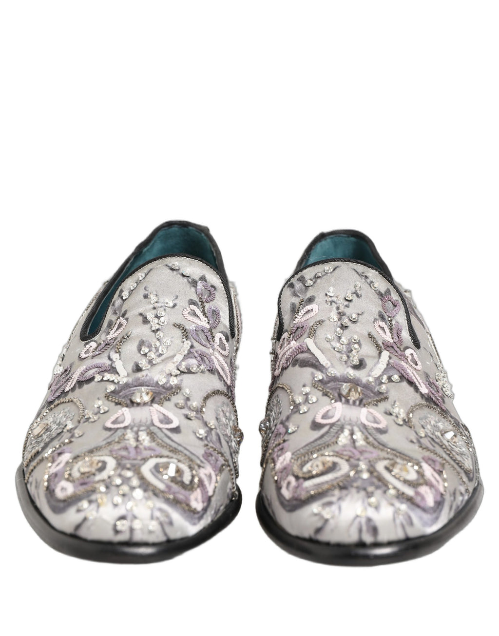 Chaussures mocassins à enfiler Dolce & Gabbana blancs à paillettes