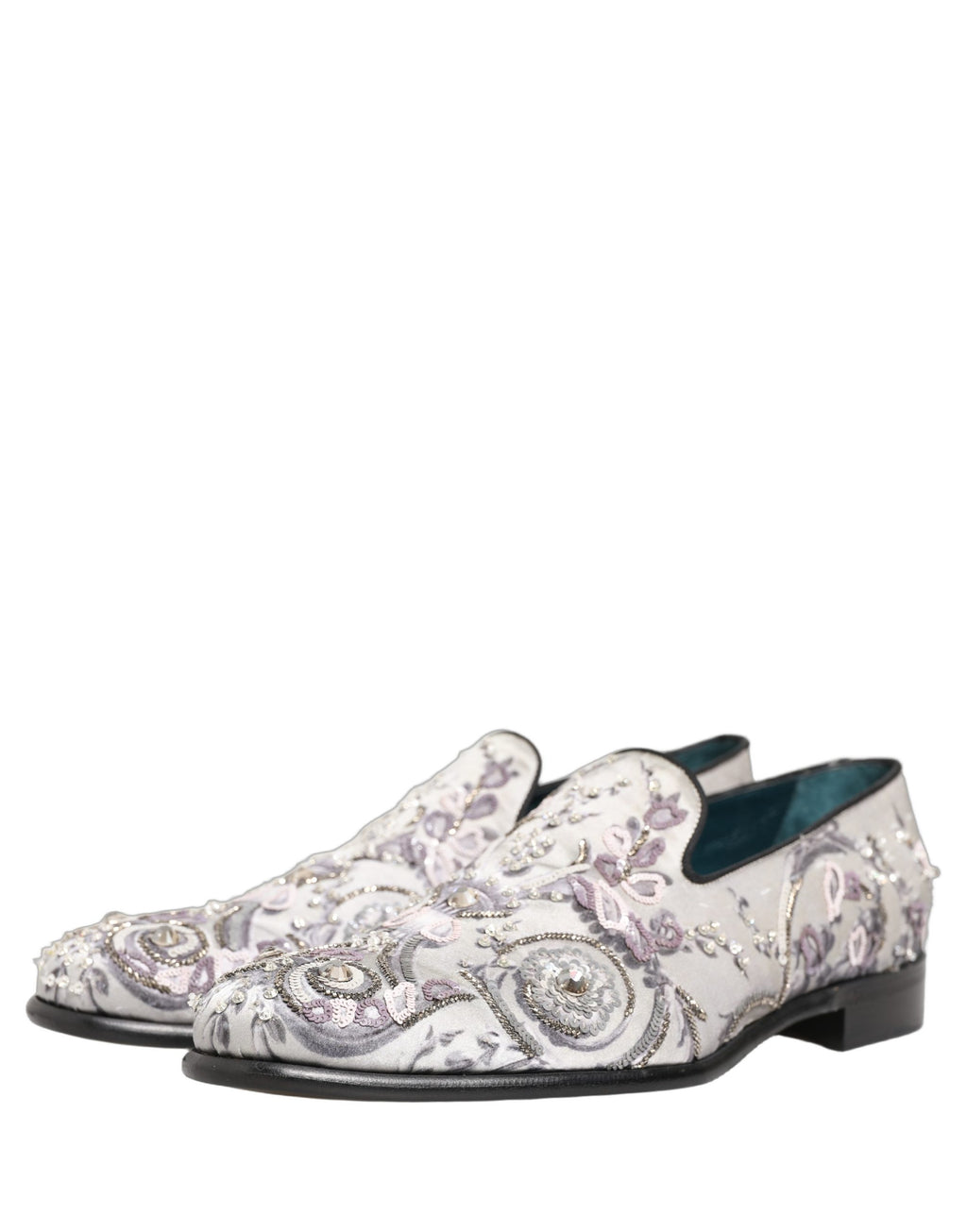 Chaussures mocassins à enfiler Dolce & Gabbana blancs à paillettes