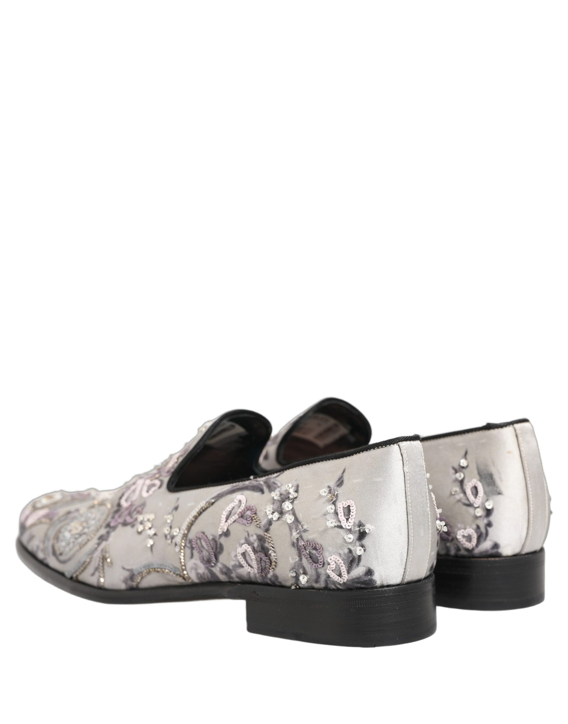 Chaussures mocassins à enfiler Dolce & Gabbana blancs à paillettes