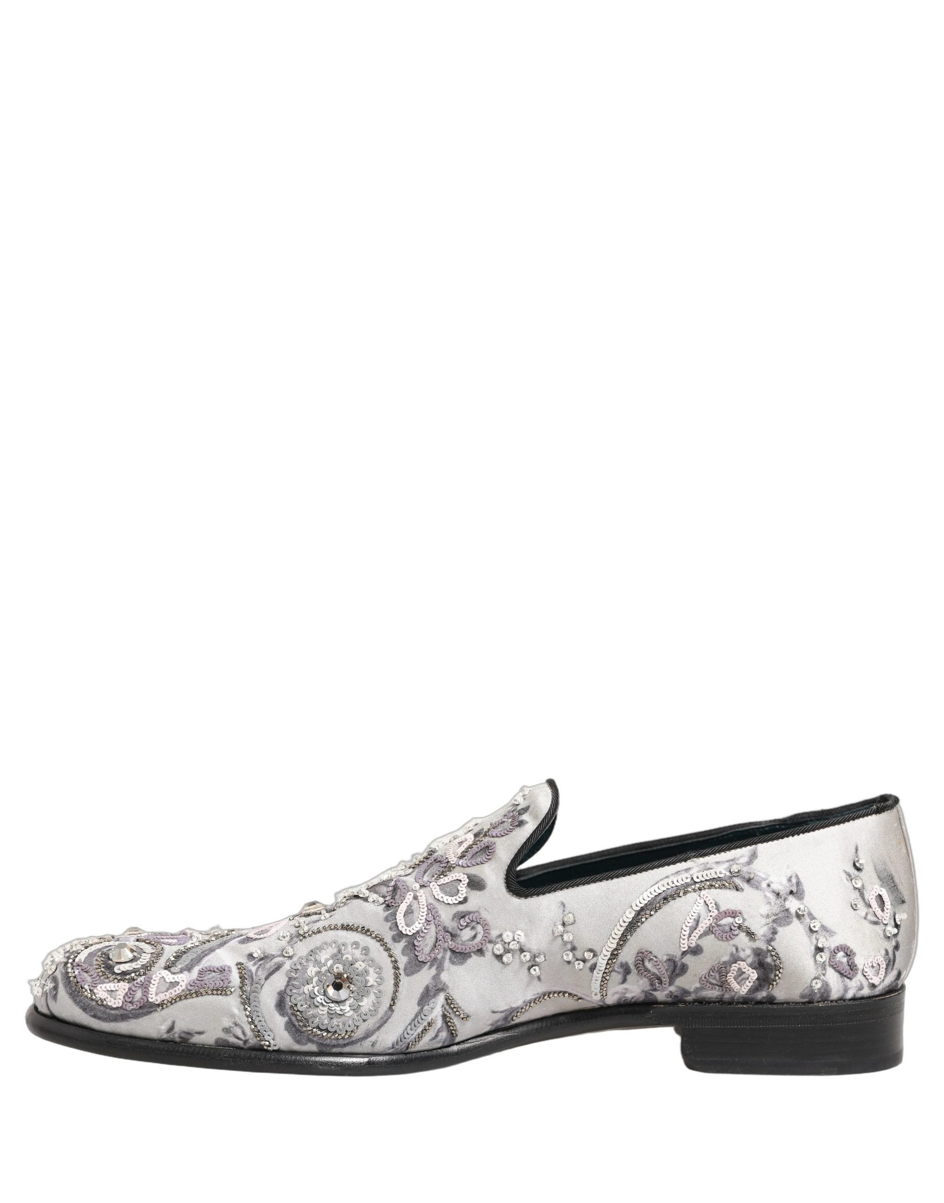 Chaussures mocassins à enfiler Dolce & Gabbana blancs à paillettes