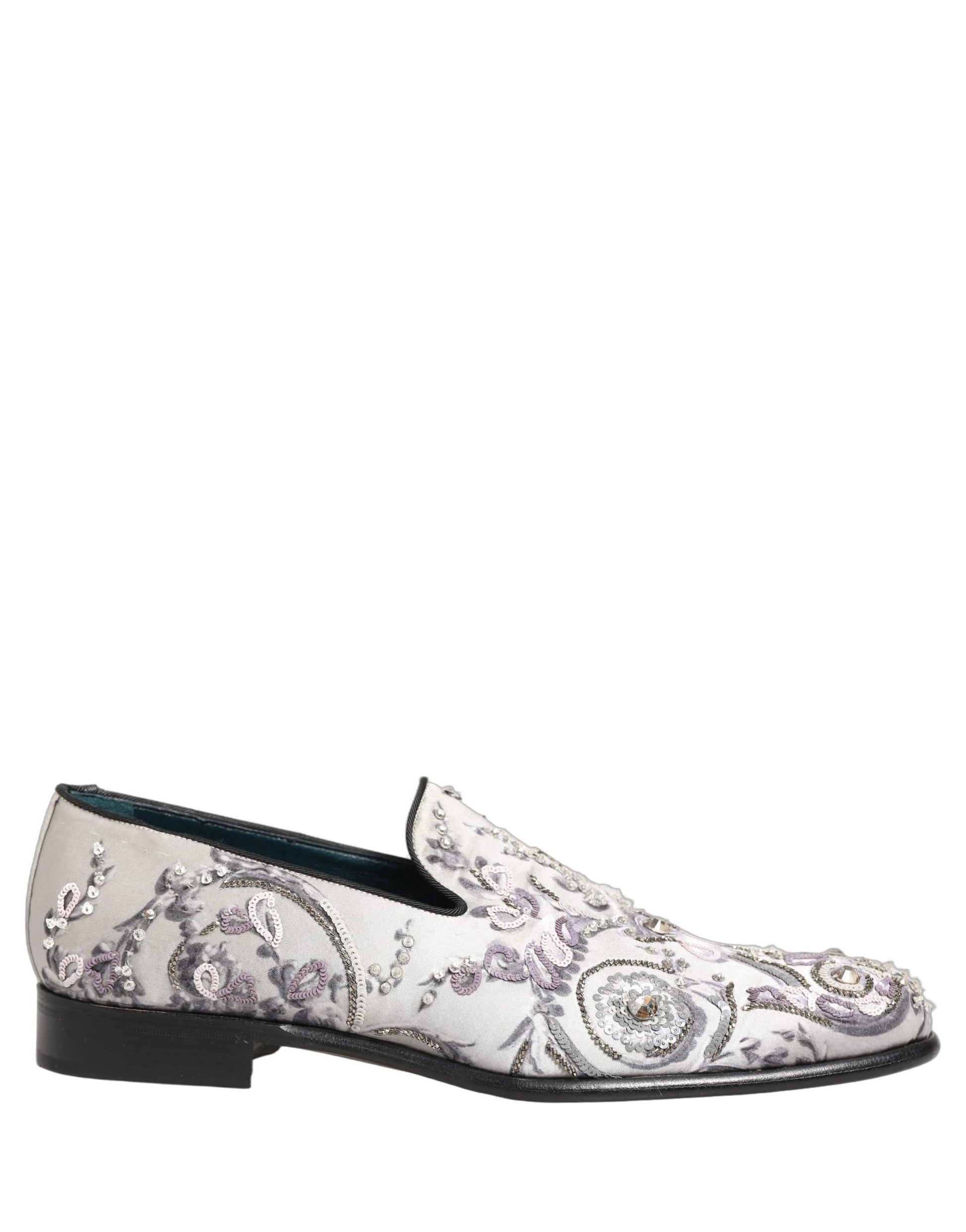 Chaussures mocassins à enfiler Dolce & Gabbana blancs à paillettes