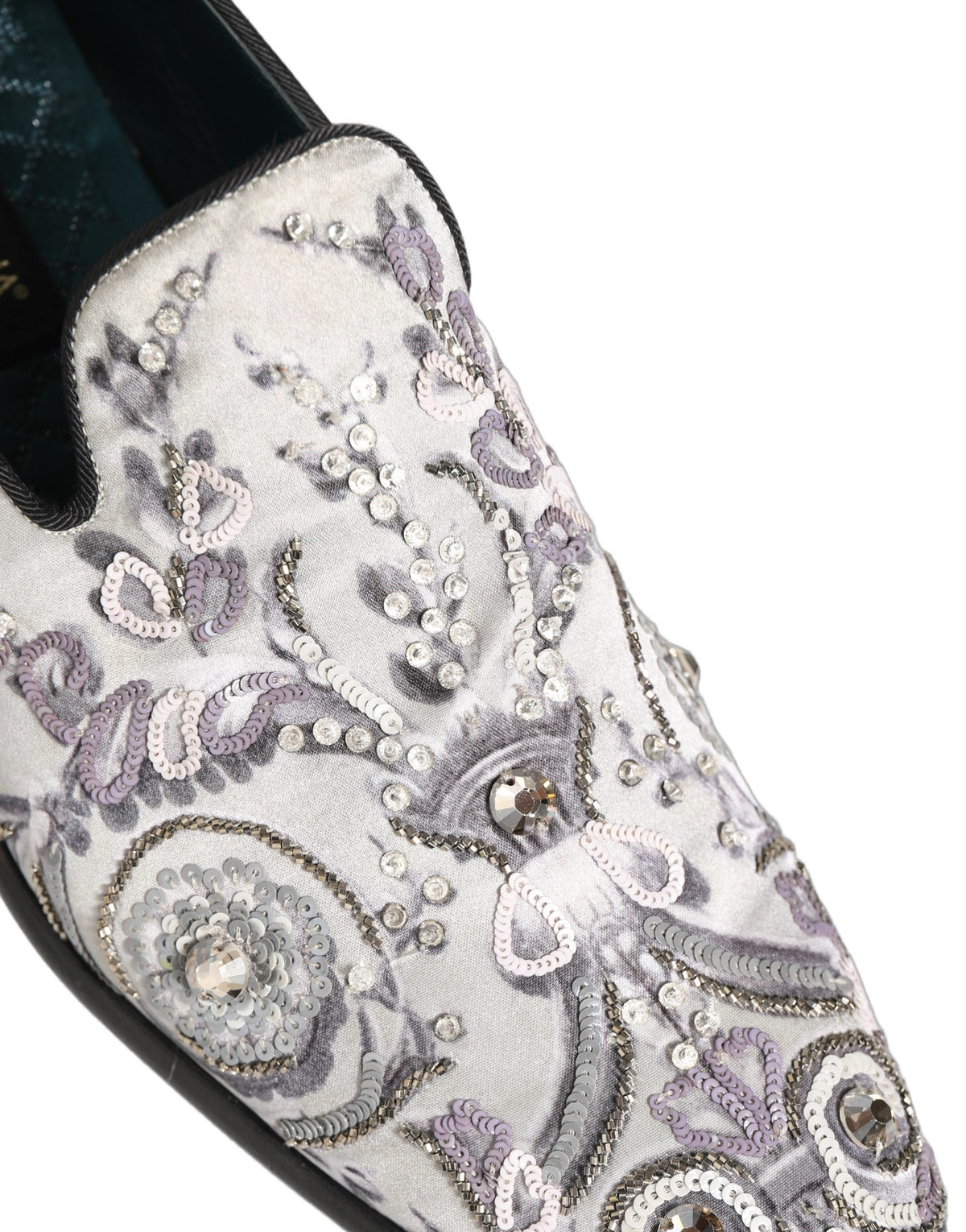 Chaussures mocassins à enfiler Dolce & Gabbana blancs à paillettes