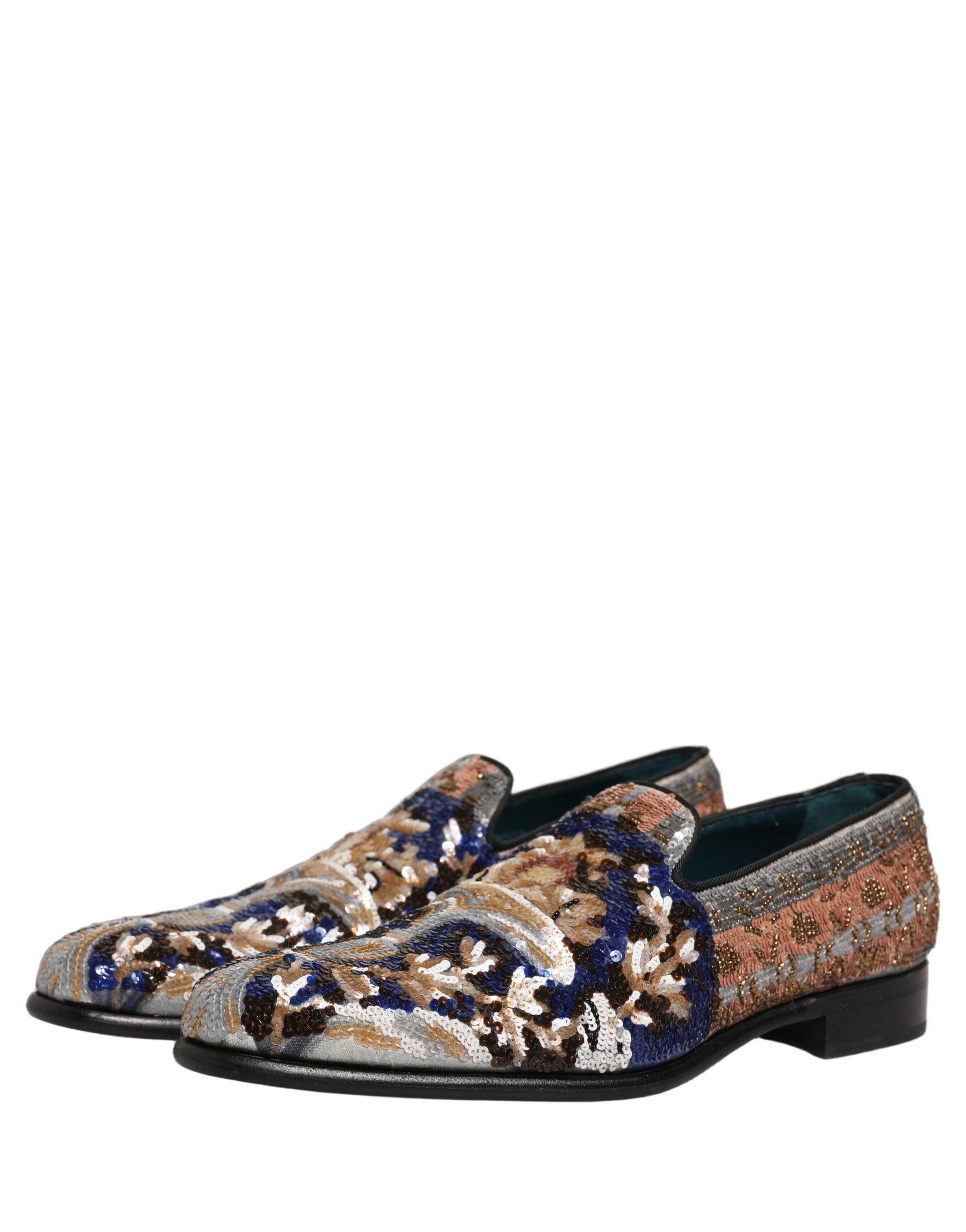 Dolce & Gabbana Multicolor Embroidered Sequin Loafers Shoes