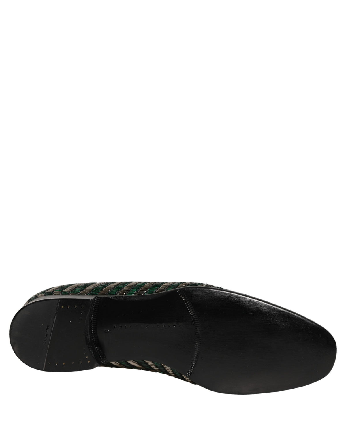 Dolce & Gabbana Silber Grüne Verzierte Kleid Mokassins Schuhe