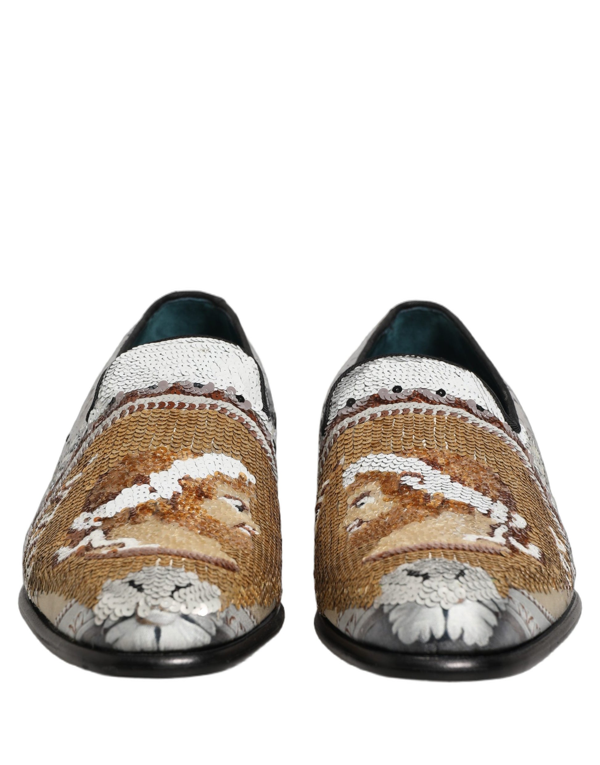 Mocassins à enfiler pailletés en or blanc Dolce & Gabbana