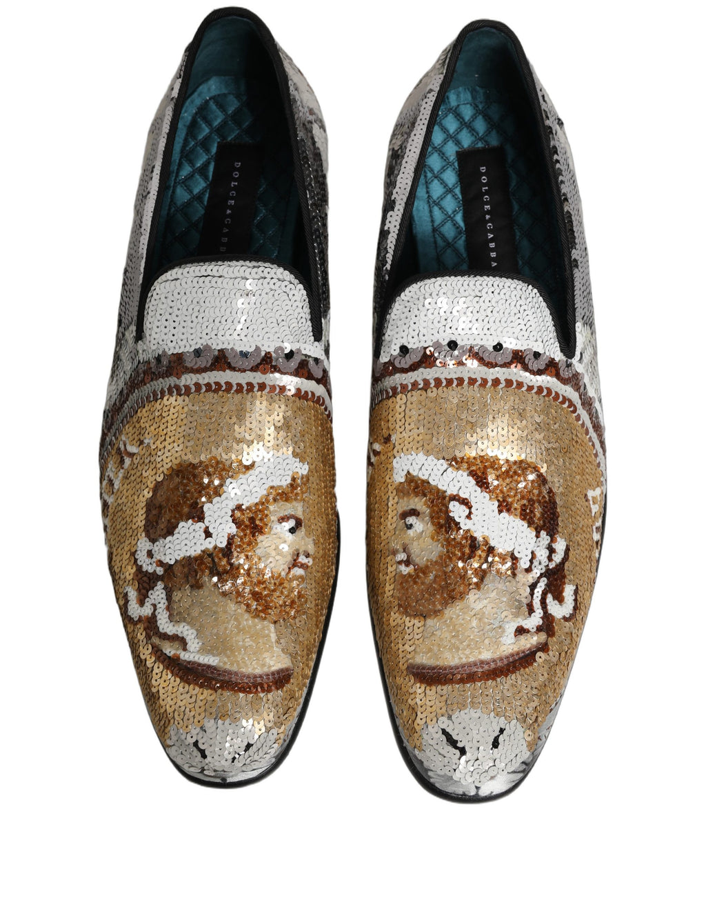 Mocassins à enfiler pailletés en or blanc Dolce & Gabbana