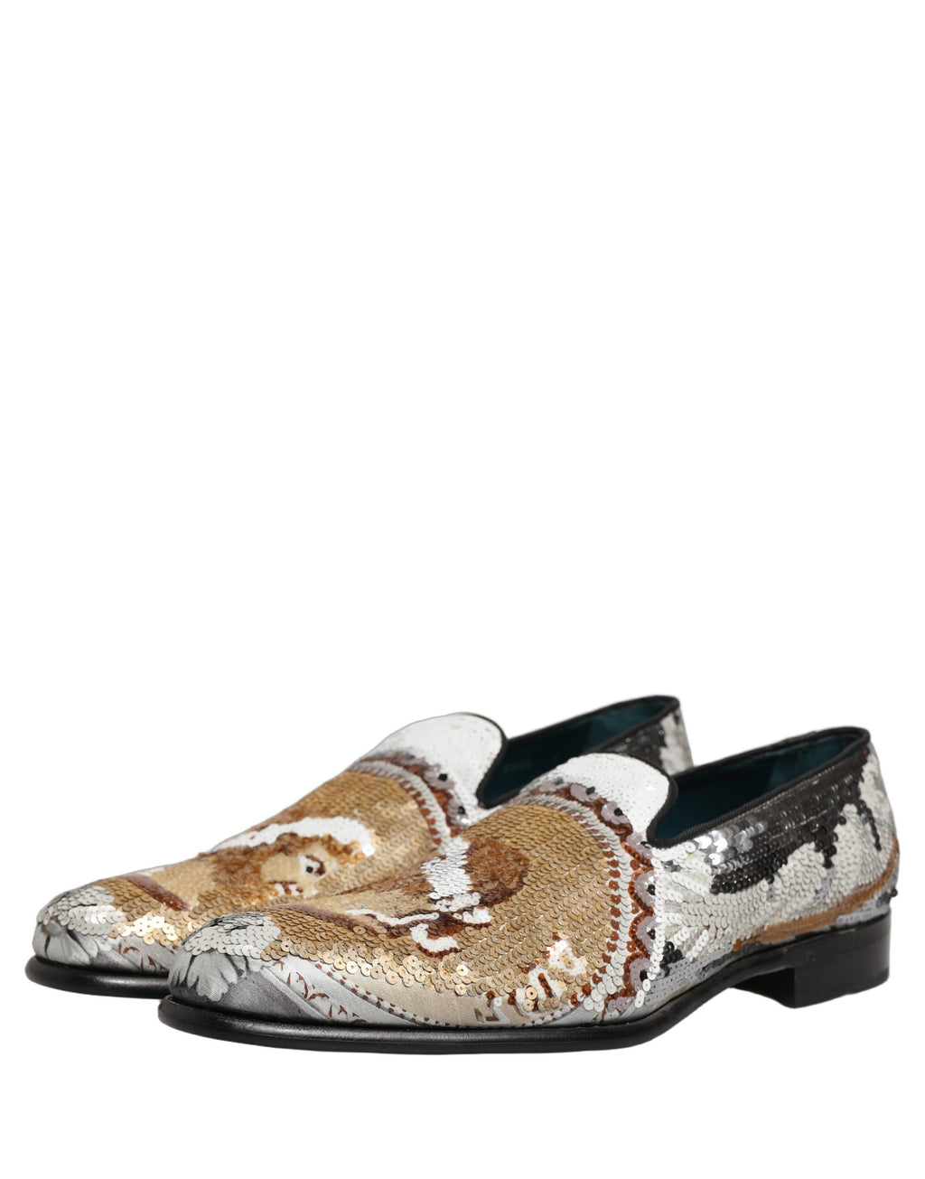 Mocassins à enfiler pailletés en or blanc Dolce & Gabbana