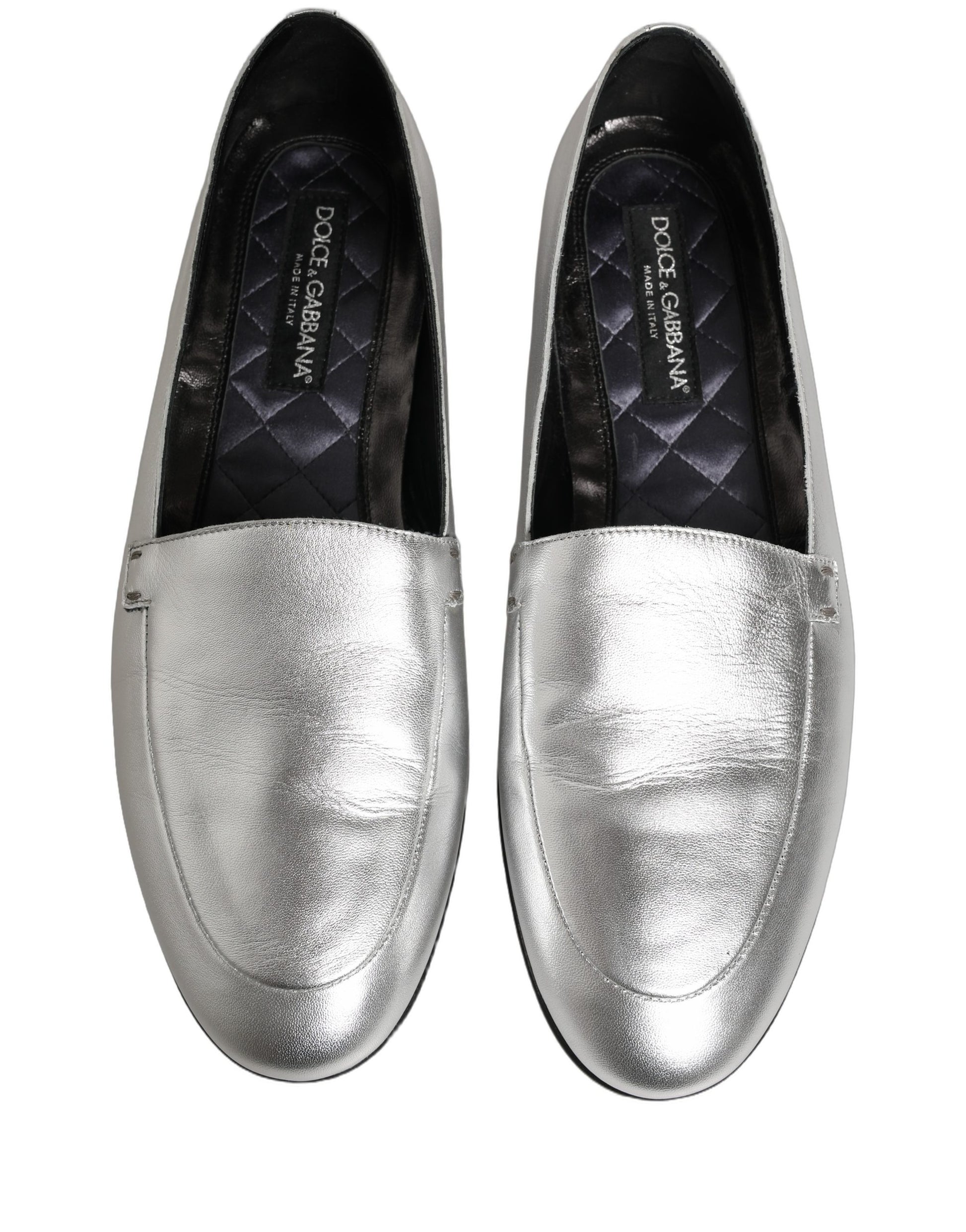 Mocassins en cuir argenté avec logo DG Dolce & Gabbana
