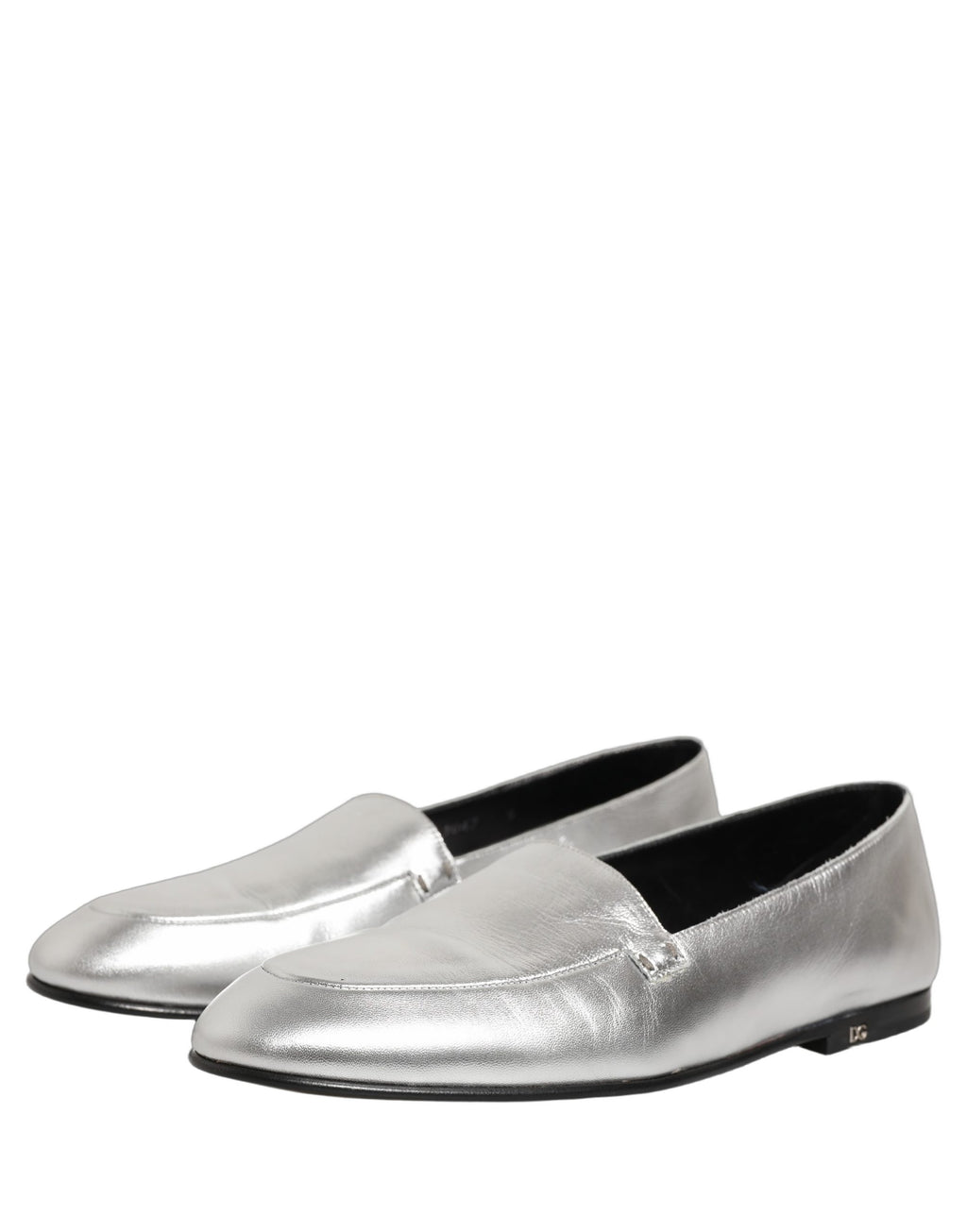 Mocassins en cuir argenté avec logo DG Dolce & Gabbana