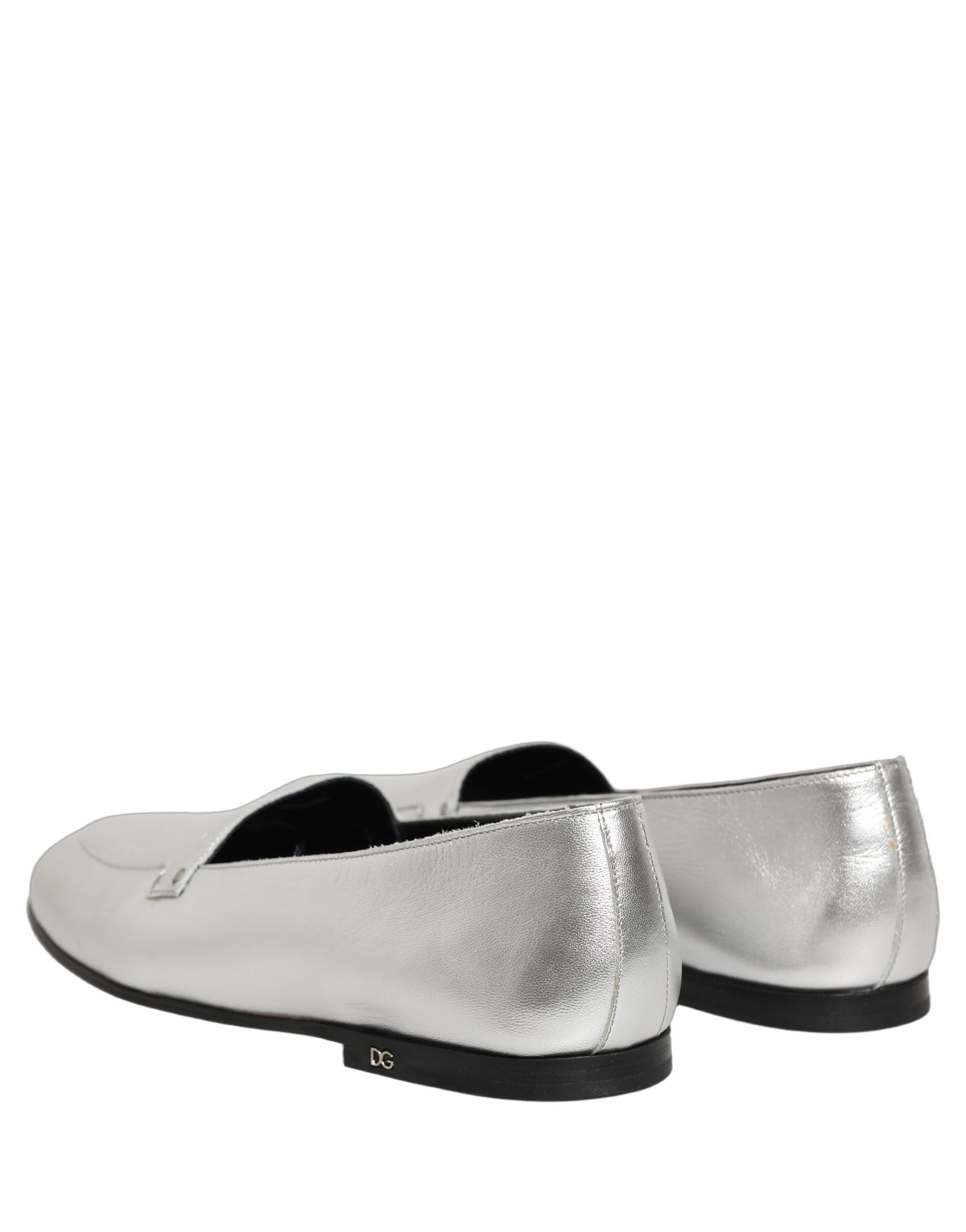 Mocassins en cuir argenté avec logo DG Dolce & Gabbana