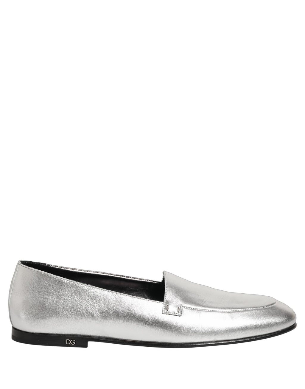 Mocassins en cuir argenté avec logo DG Dolce & Gabbana