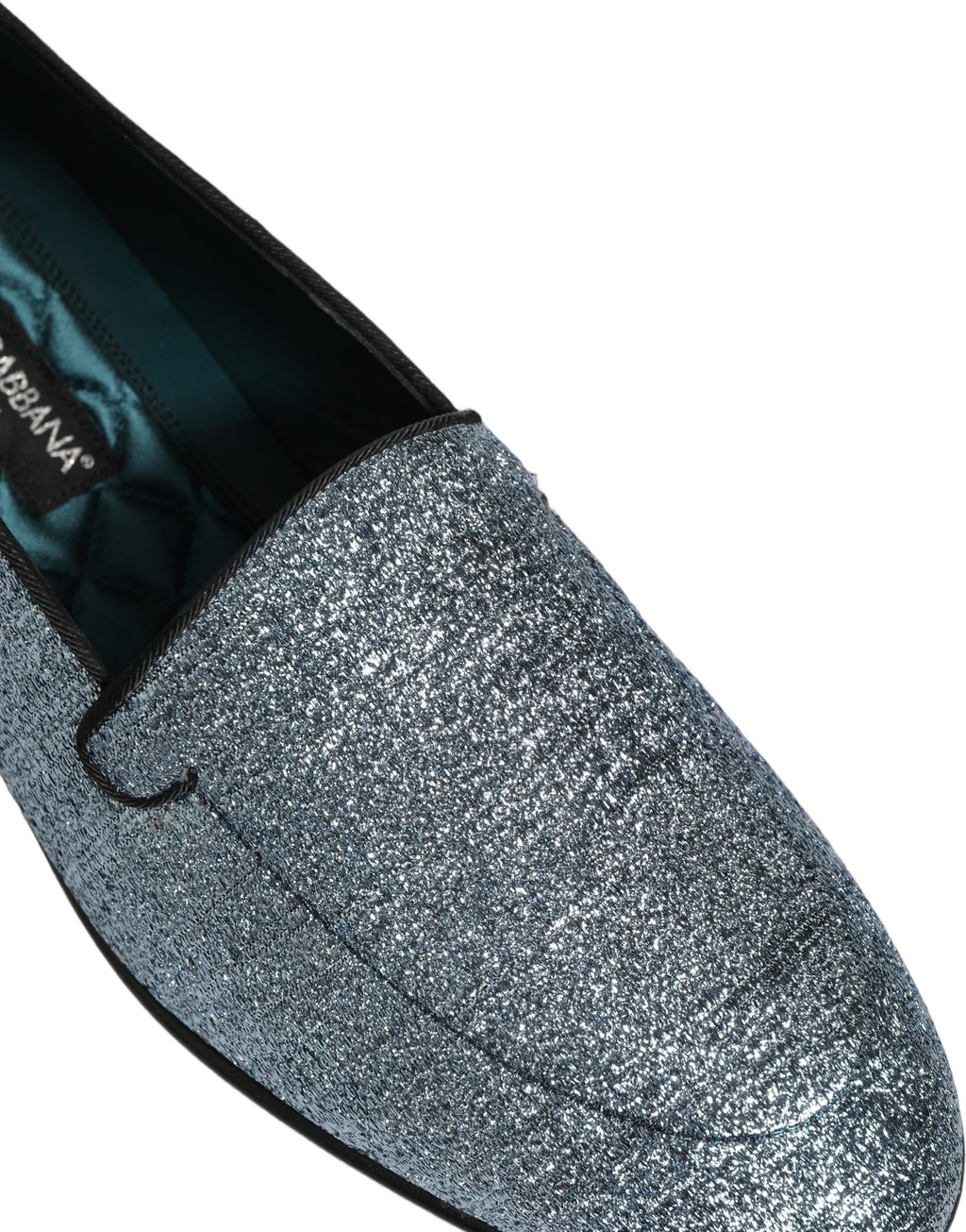 Mocassins Dolce & Gabbana en lurex bleu à paillettes avec logo DG