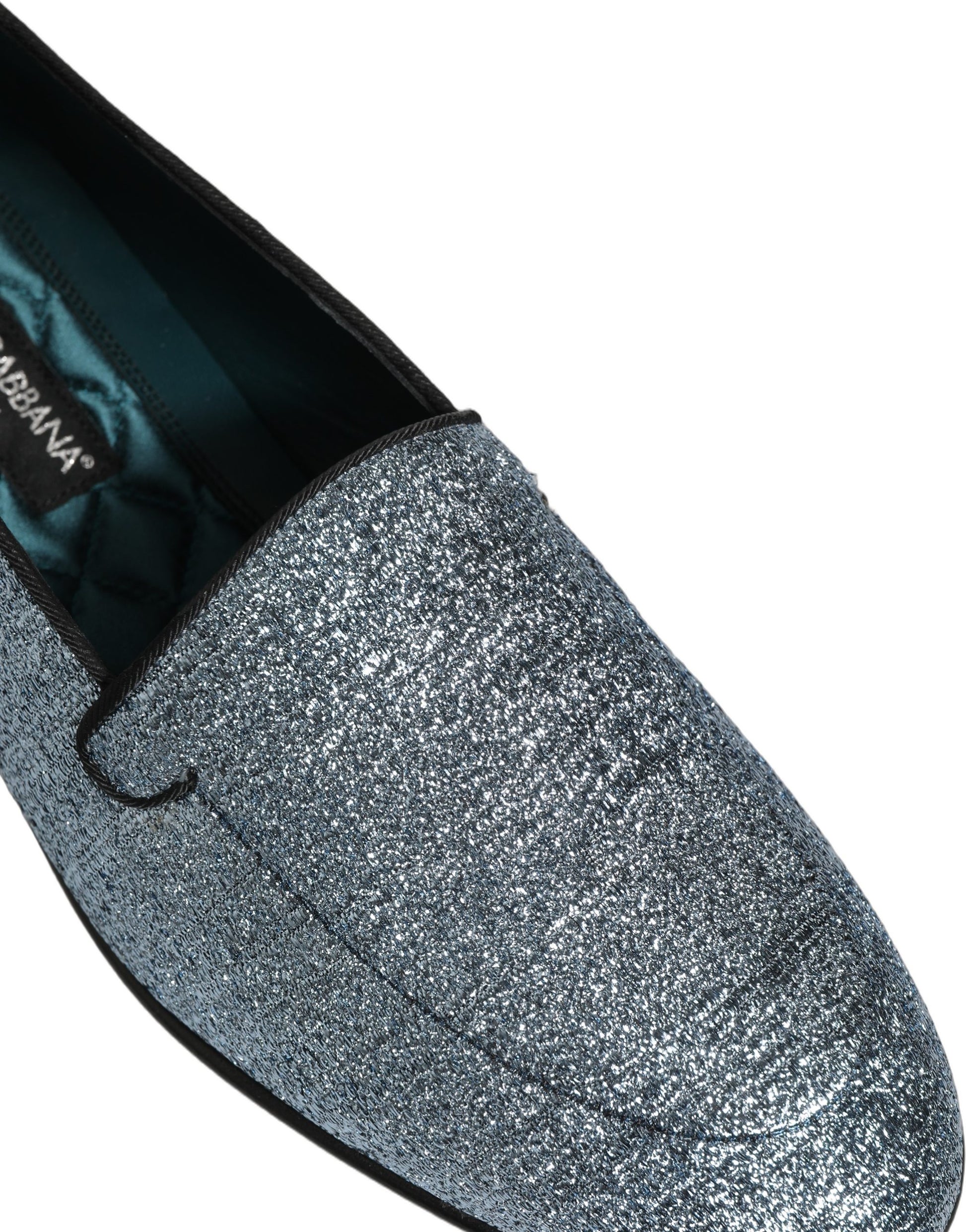 Mocassins Dolce & Gabbana en lurex bleu à paillettes avec logo DG