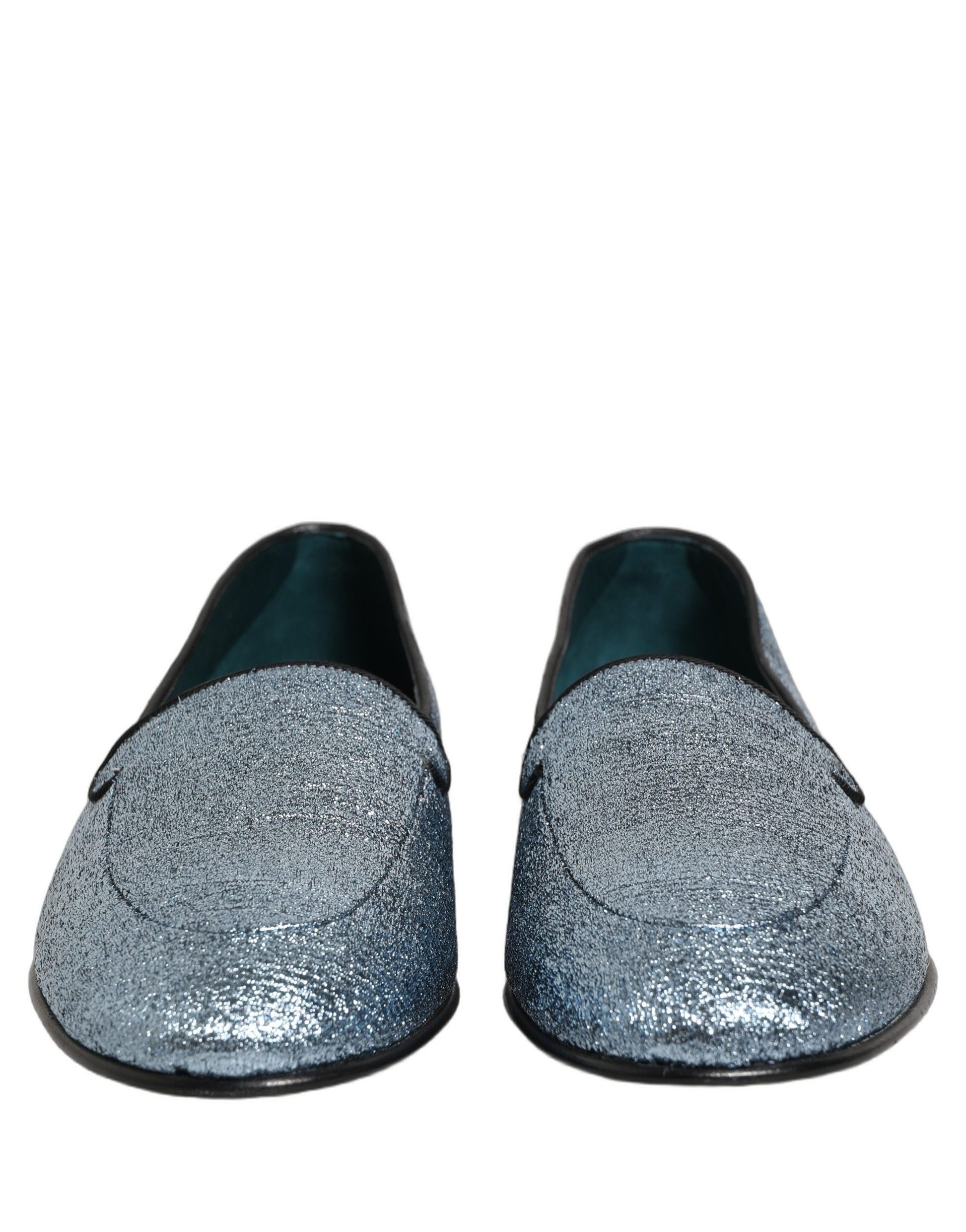 Mocassins Dolce & Gabbana en lurex bleu à paillettes avec logo DG