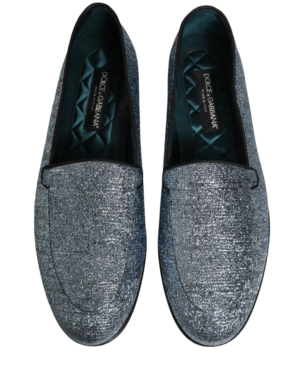 Mocassins Dolce & Gabbana en lurex bleu à paillettes avec logo DG
