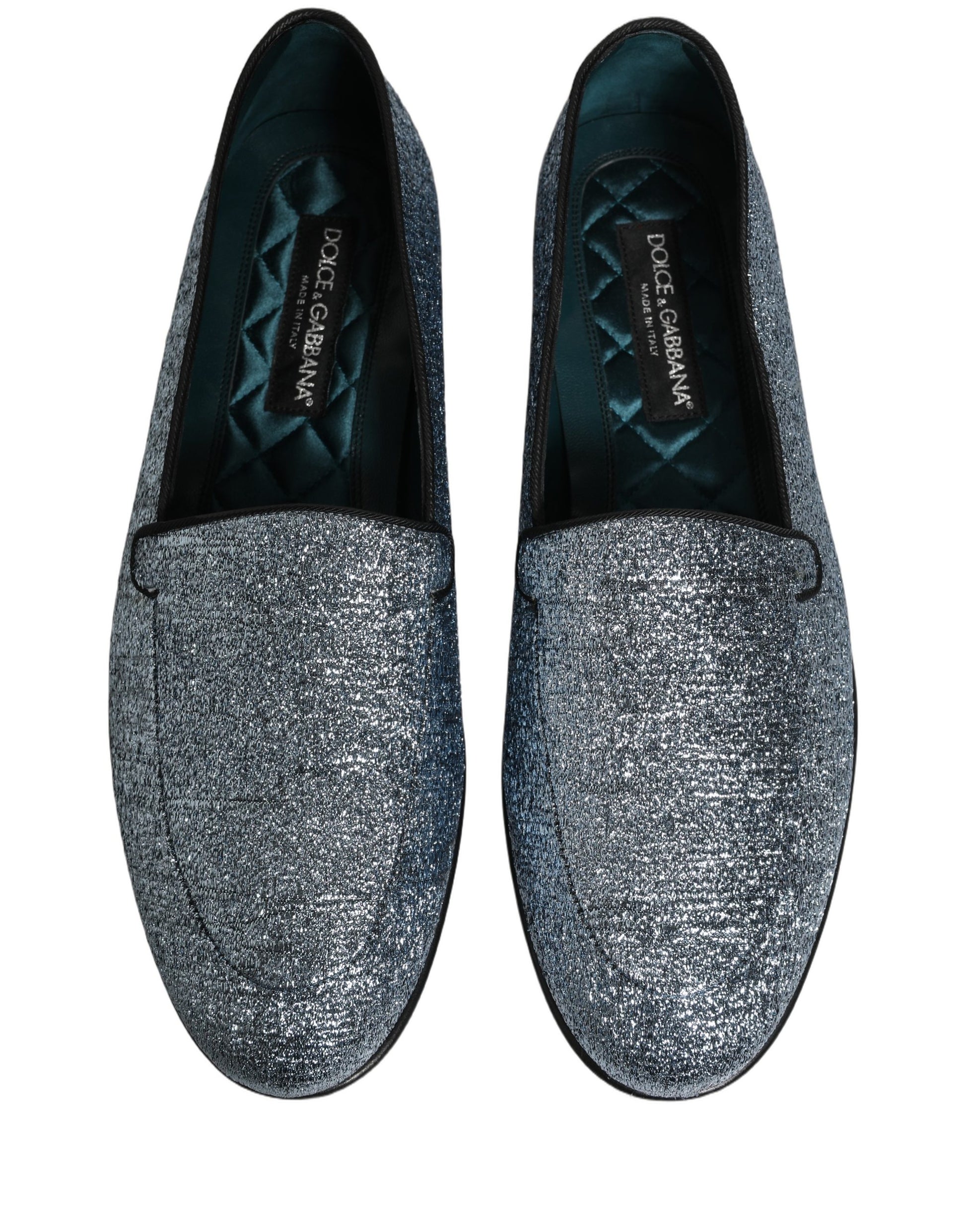Mocassins Dolce & Gabbana en lurex bleu à paillettes avec logo DG