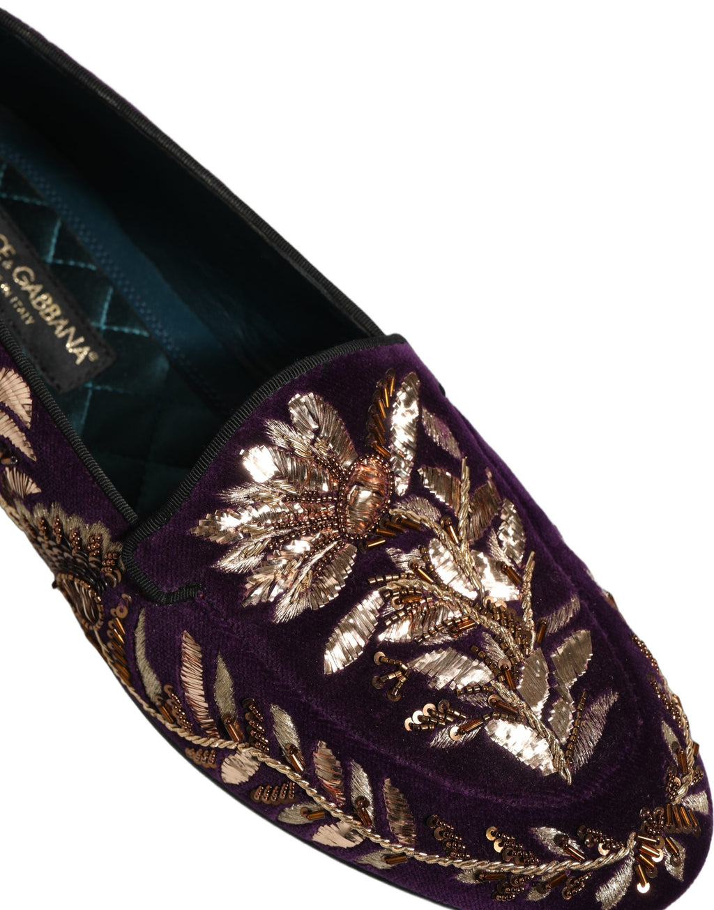Mocassins Dolce & Gabbana en velours violet brodé floral