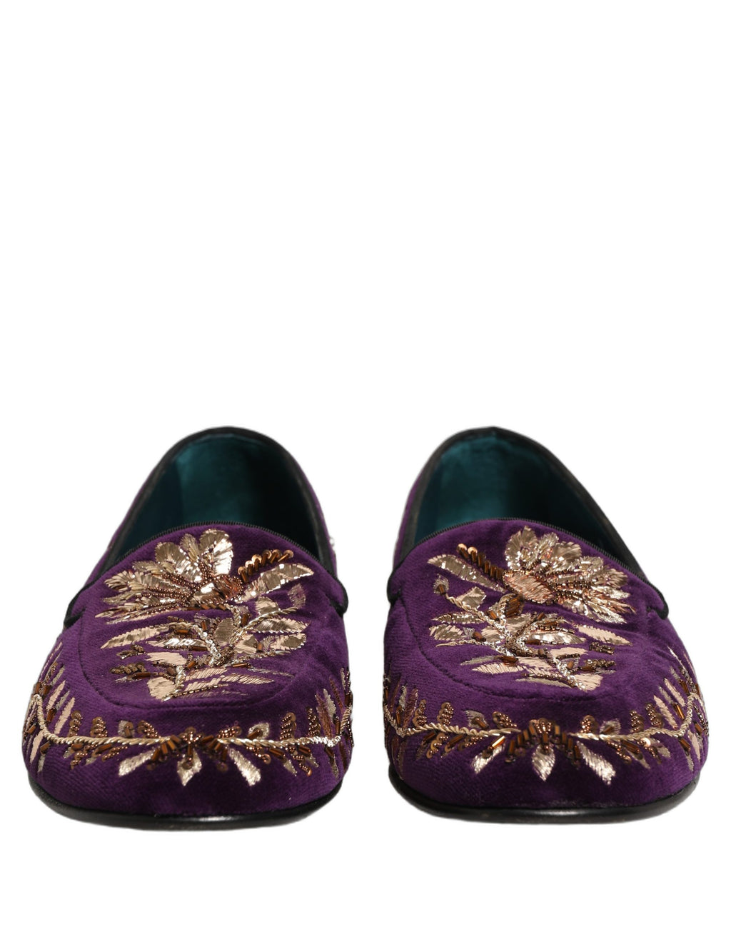 Mocassins Dolce & Gabbana en velours violet brodé floral