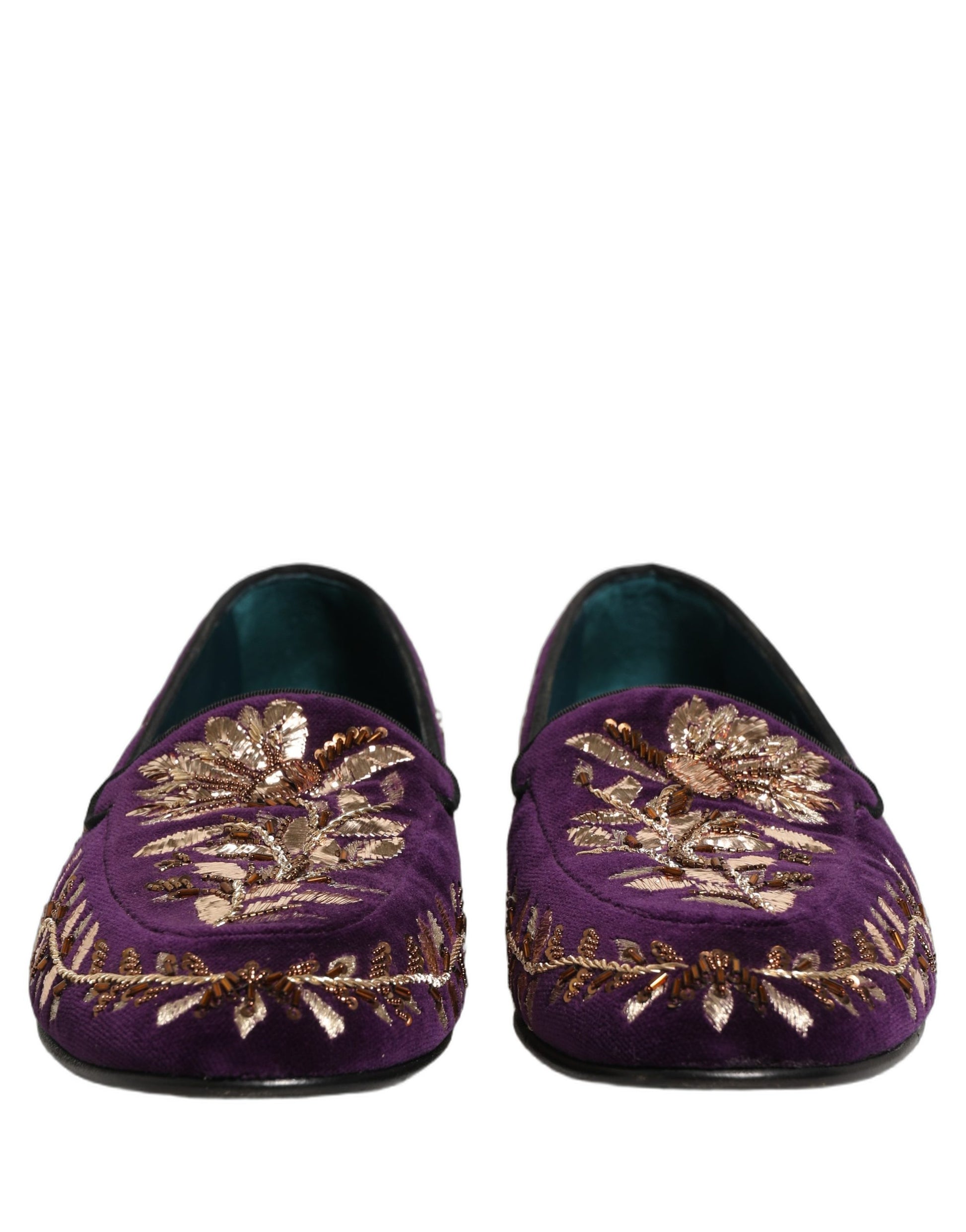 Mocassins Dolce & Gabbana en velours violet brodé floral