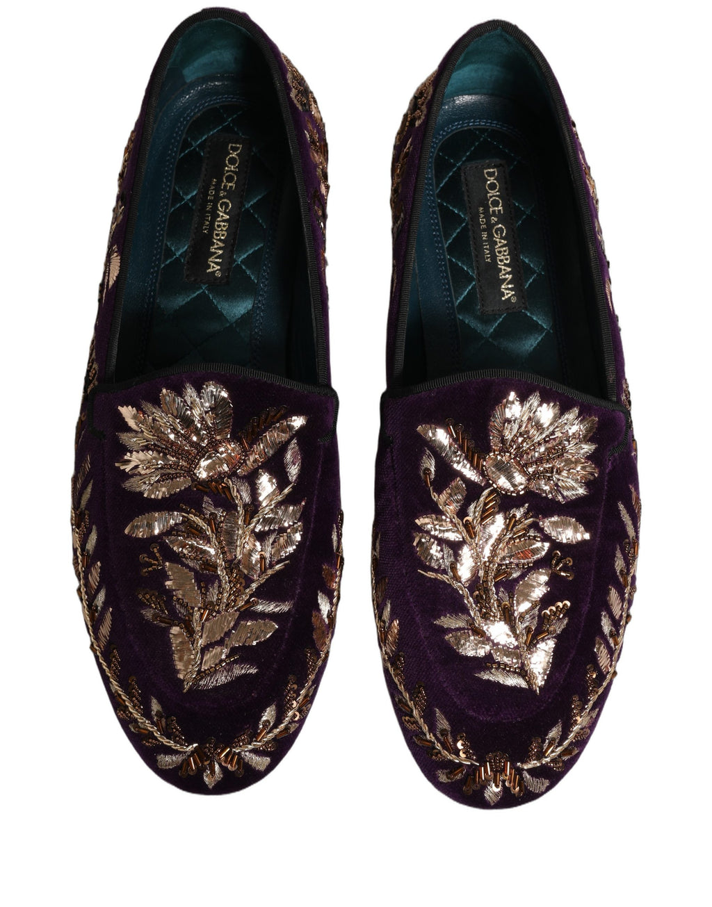 Mocassins Dolce & Gabbana en velours violet brodé floral