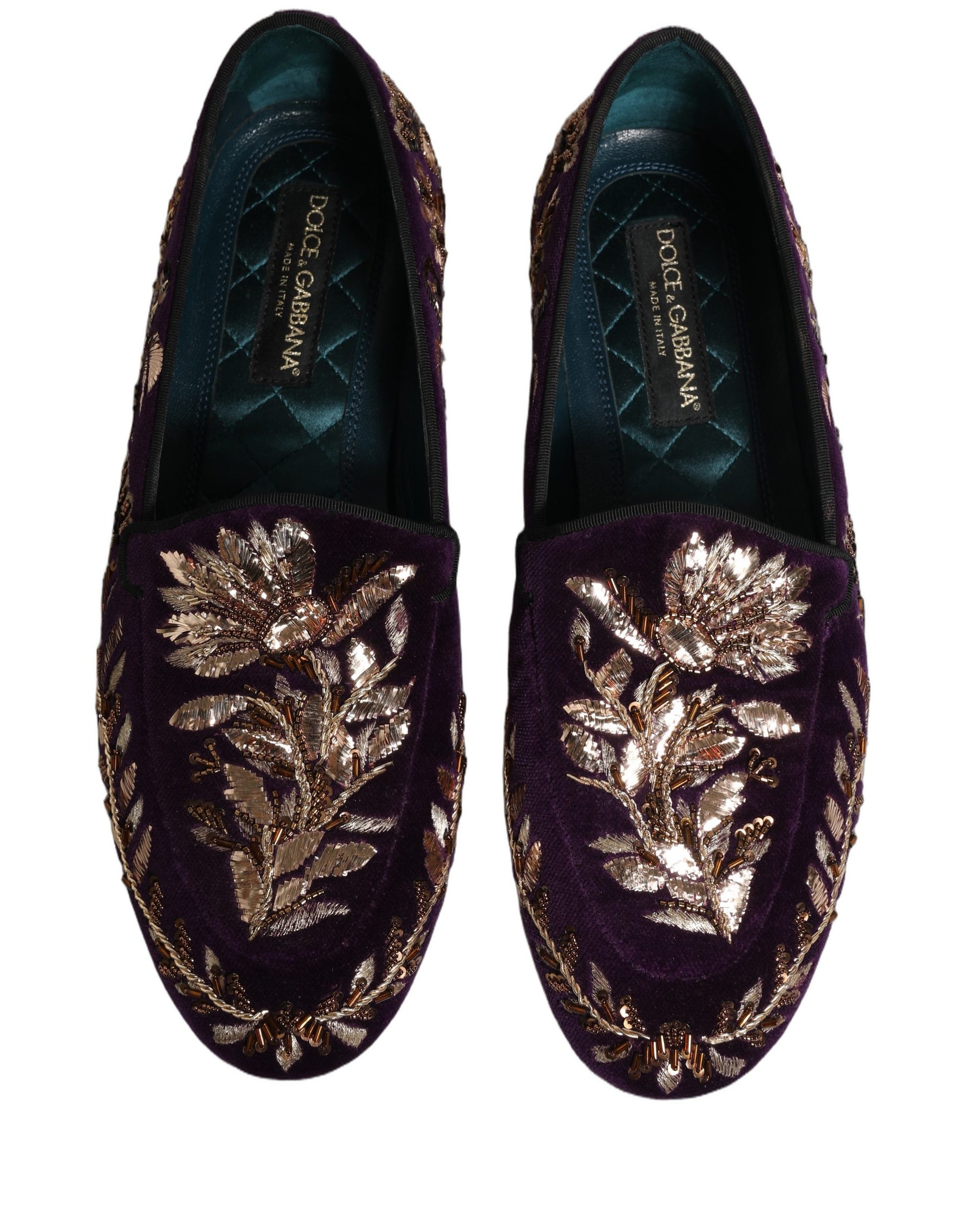 Mocassins Dolce & Gabbana en velours violet brodé floral