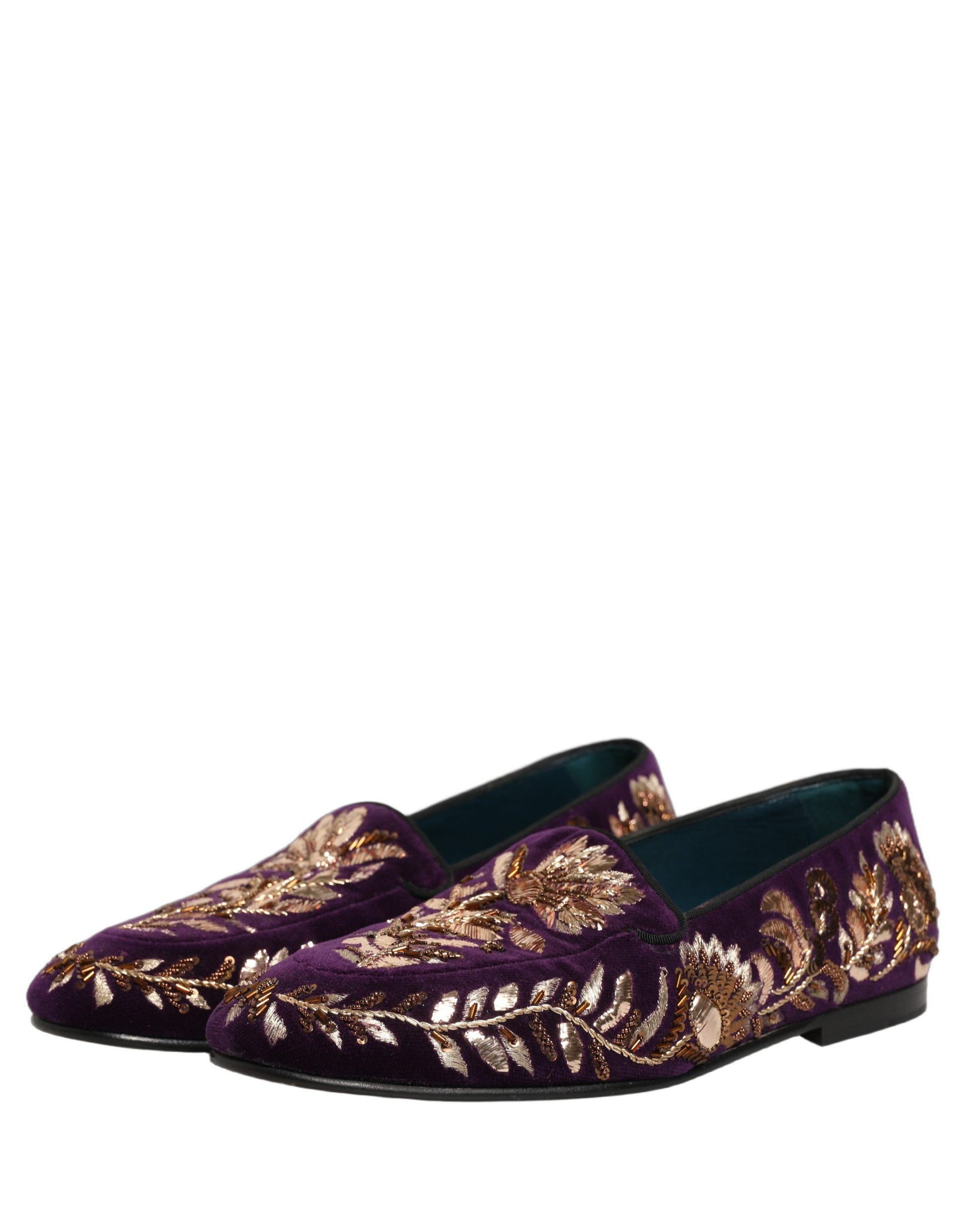 Mocassins Dolce & Gabbana en velours violet brodé floral