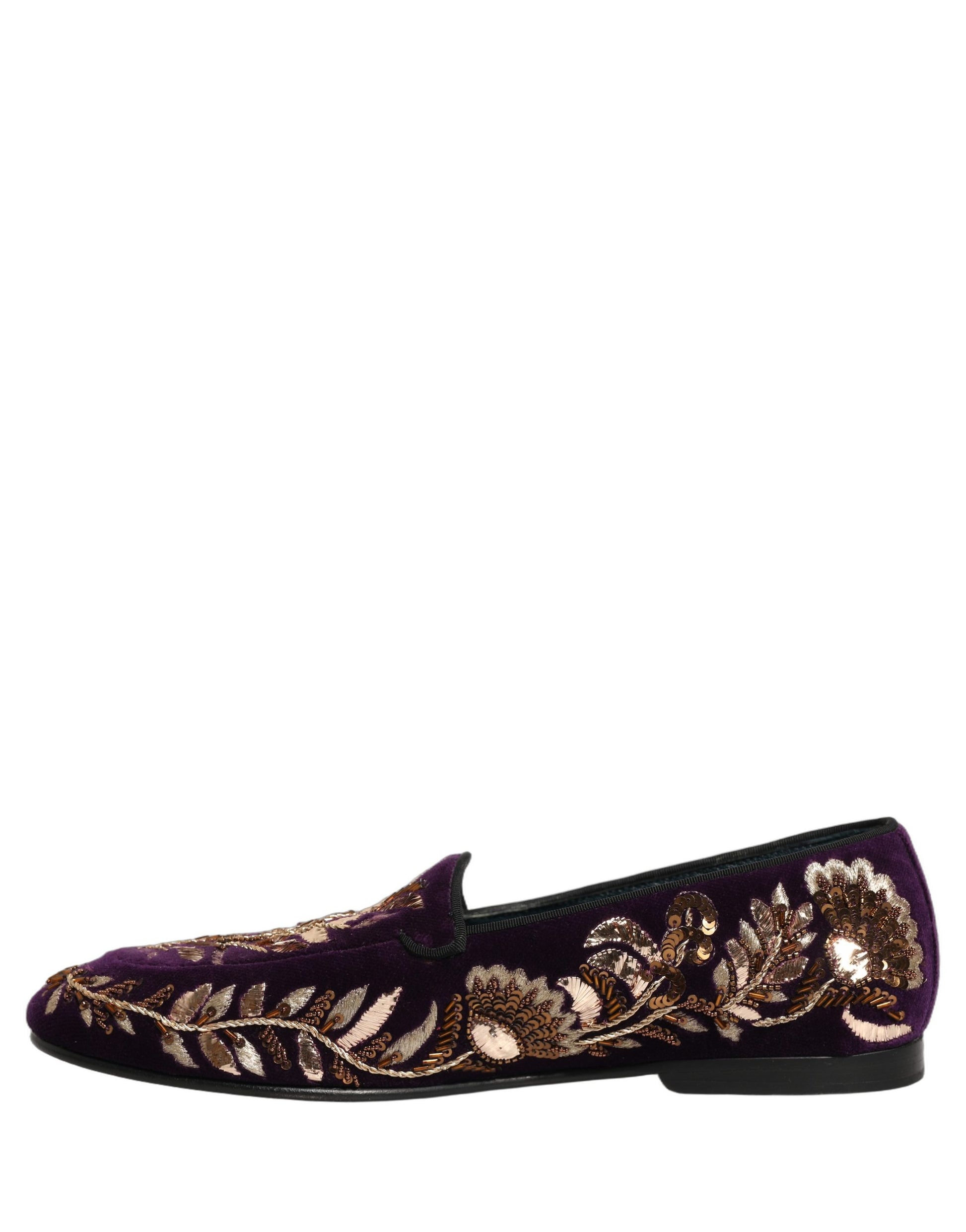 Mocassins Dolce & Gabbana en velours violet brodé floral
