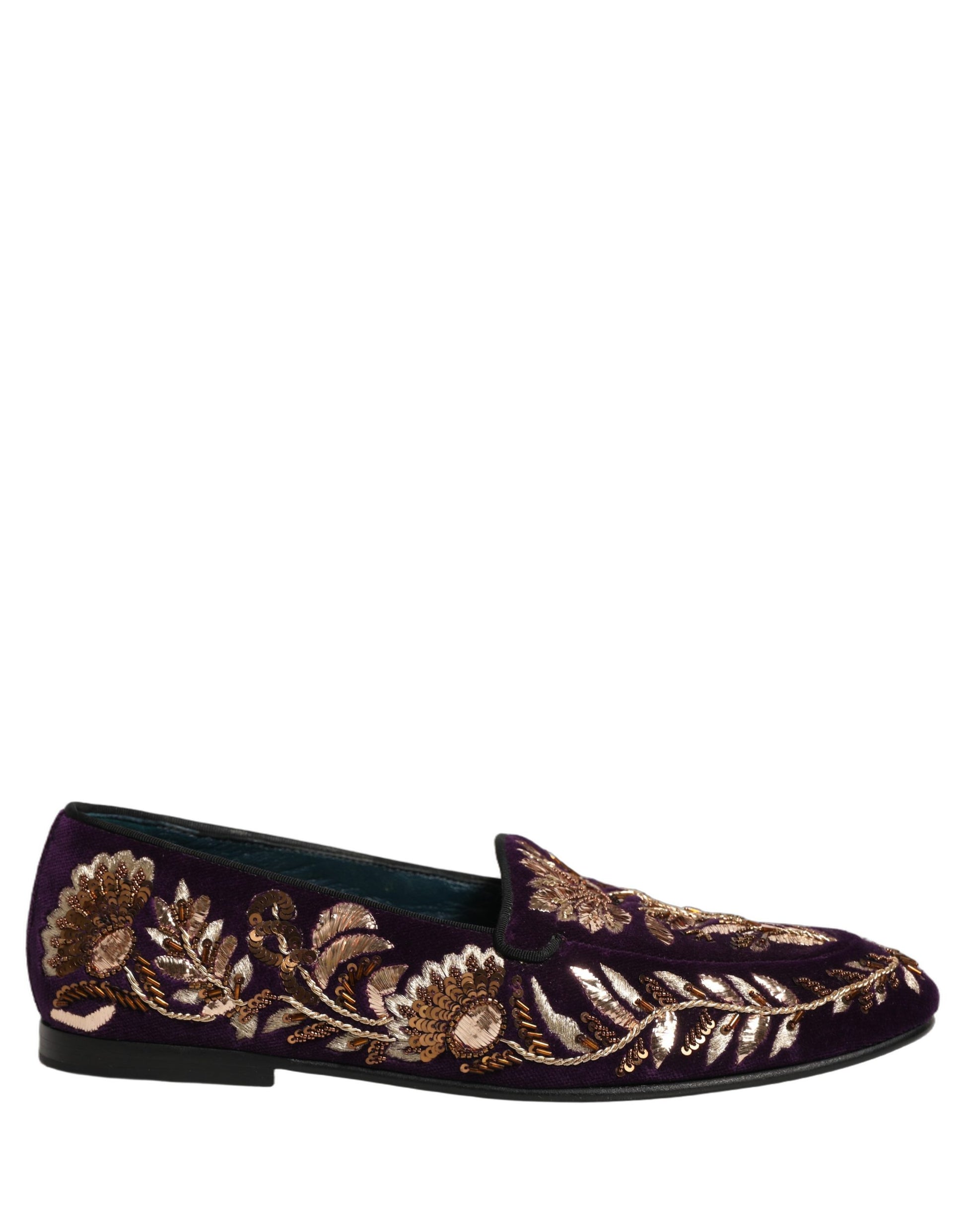 Mocassins Dolce & Gabbana en velours violet brodé floral